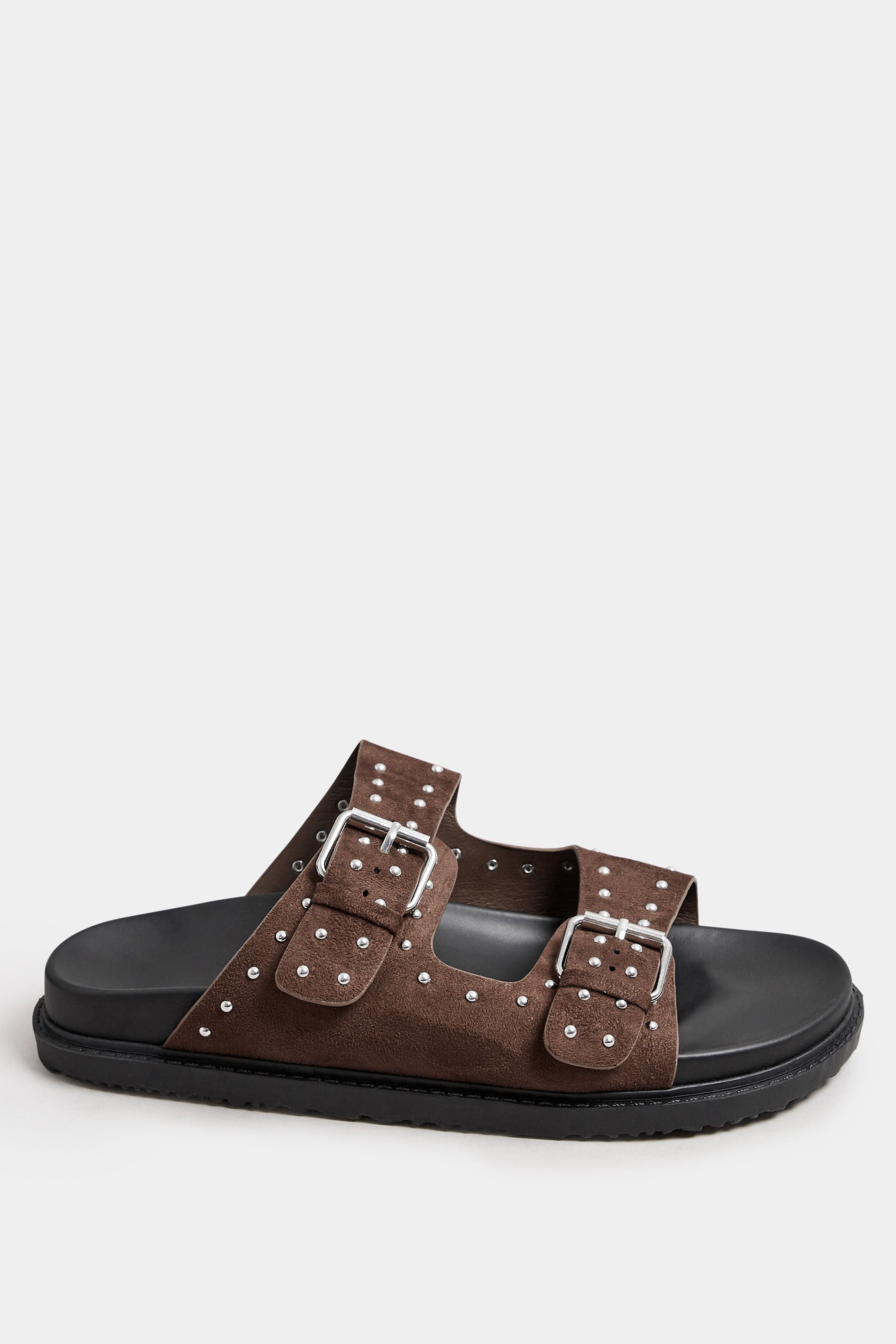 Brown Studded Buckle Strap Sandals In Extra Wide EEE Fit | Yours Clothing 2