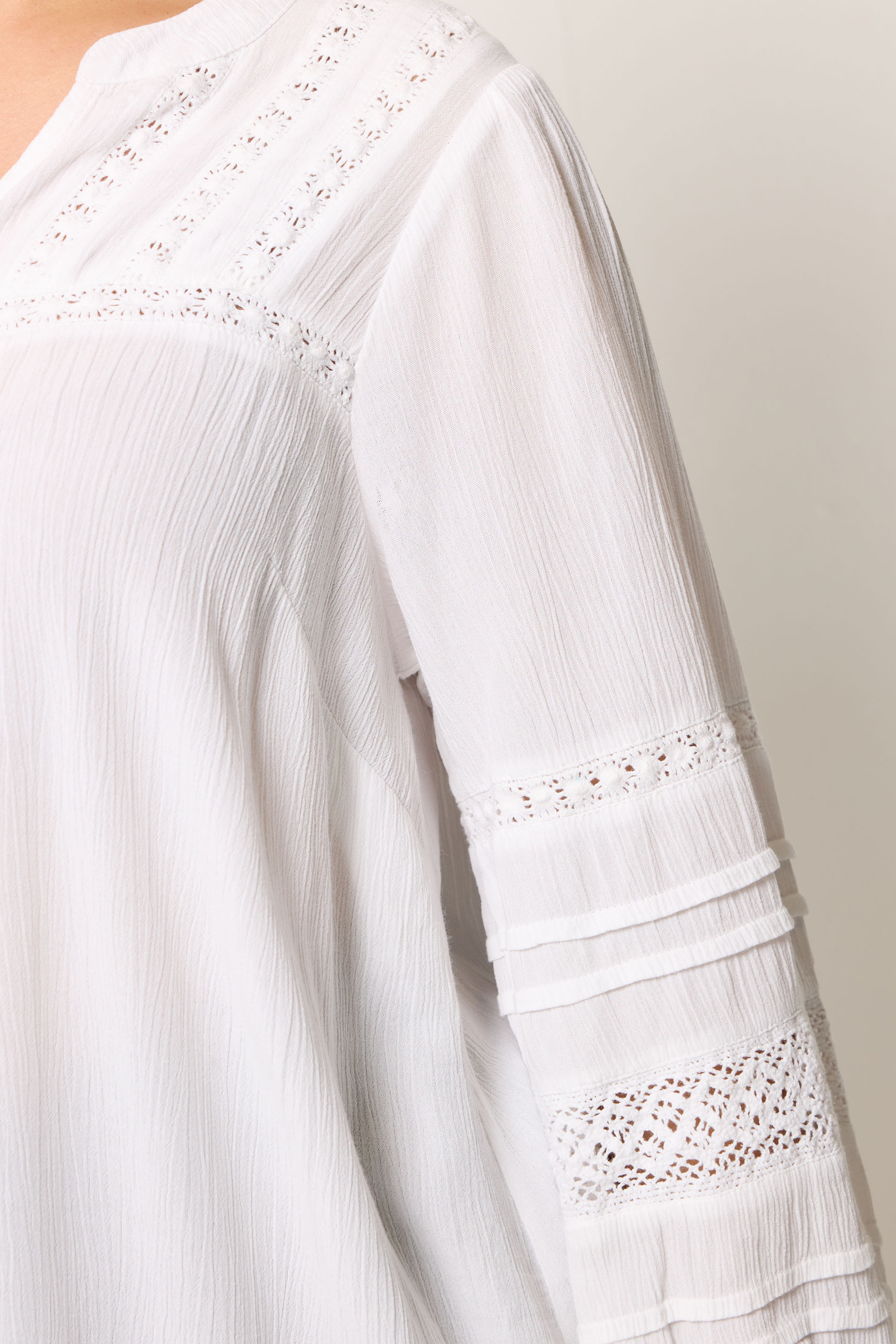 YOURS Plus Size White Notch Neck Crochet Blouse | Yours Clothing 4