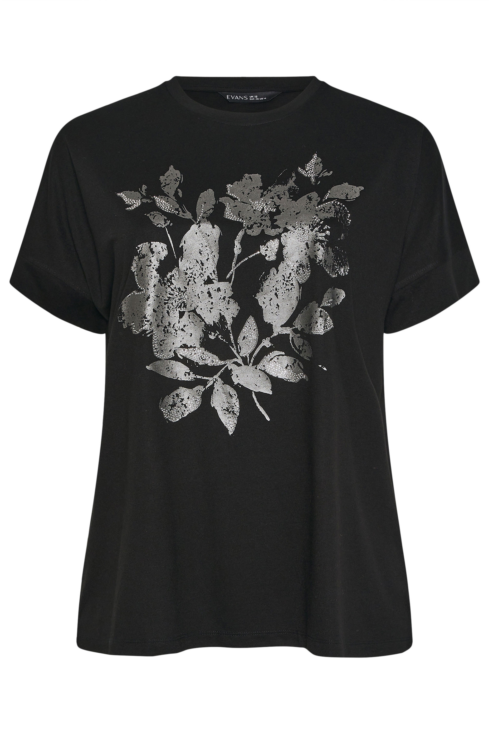 EVANS Plus Size Black Floral Stud Detail Modal Top | Evans 5