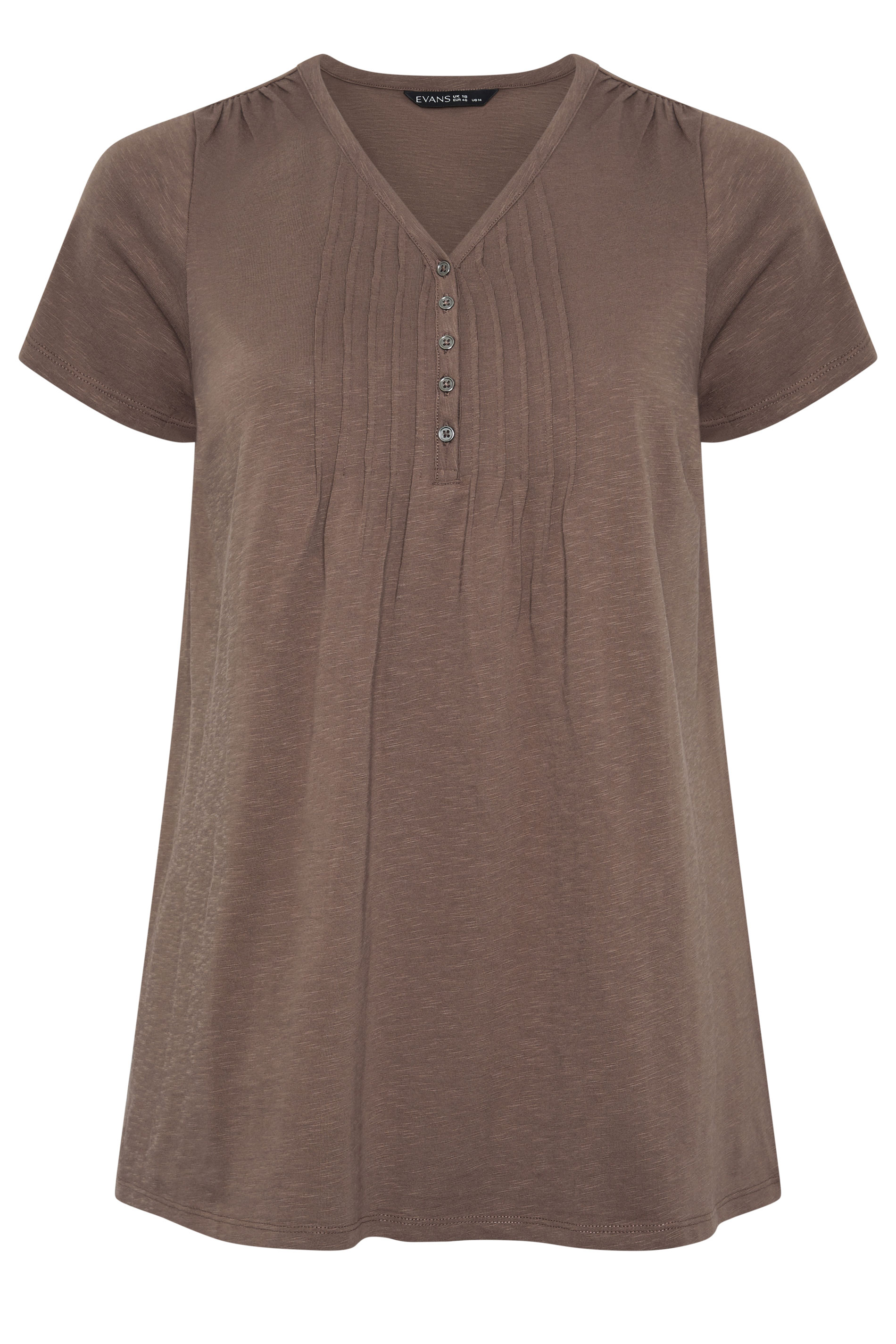EVANS Plus Size Mocha Brown Henley Top | Evans 5