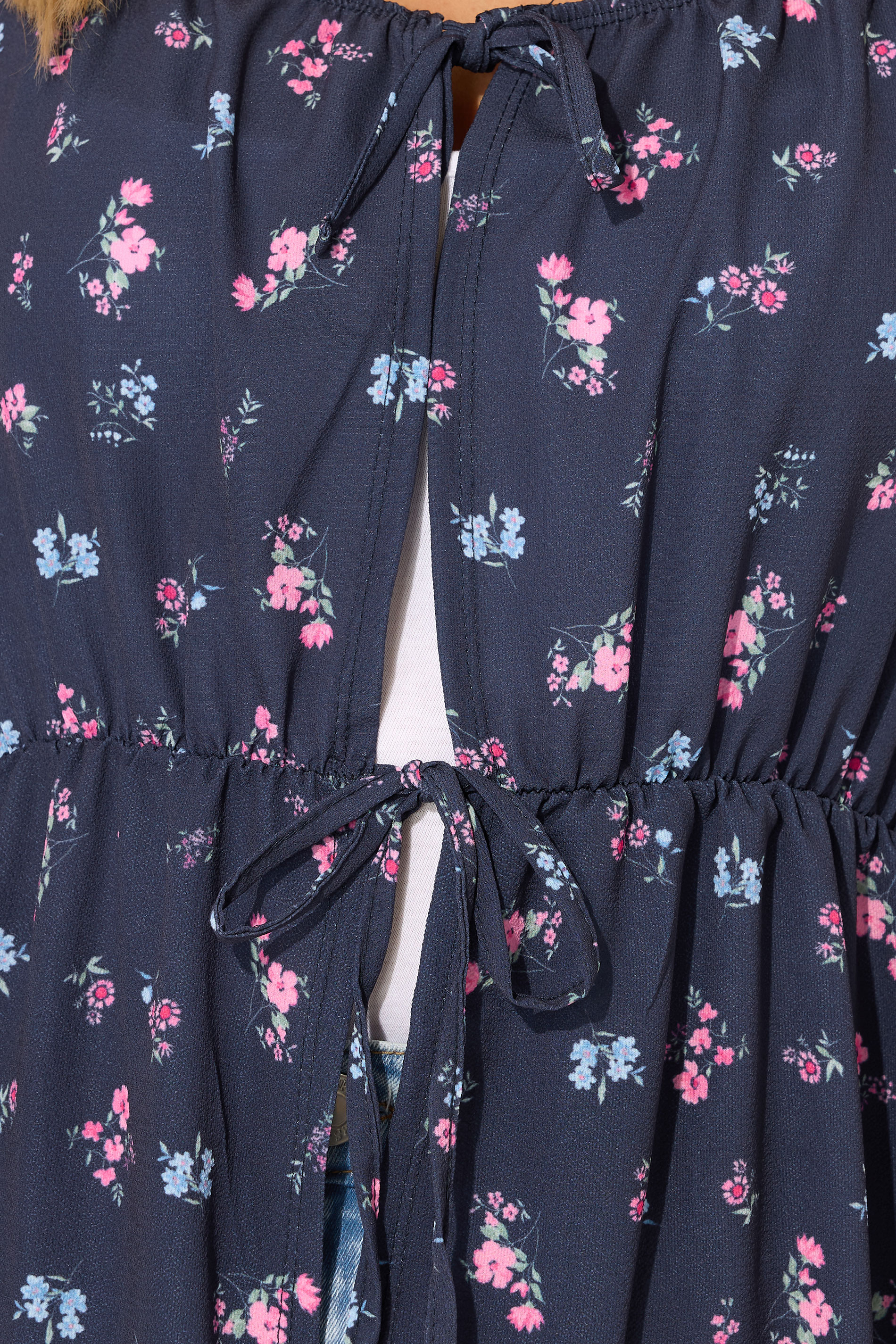 YOURS Plus Size Navy Blue Floral Print Tie Front Top | Yours Clothing 4