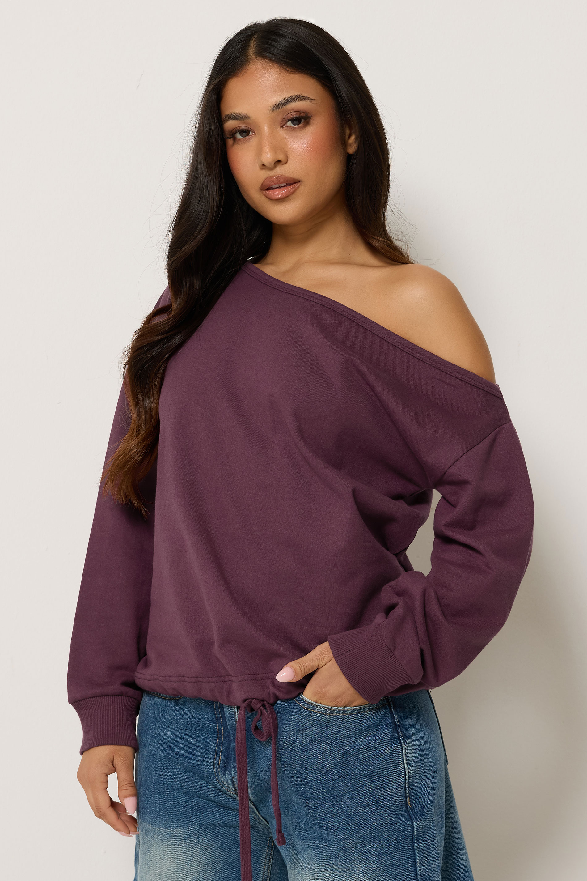 PixieGirl Petite Purple Plum Off Shoulder Sweatshirt | PixieGirl 3