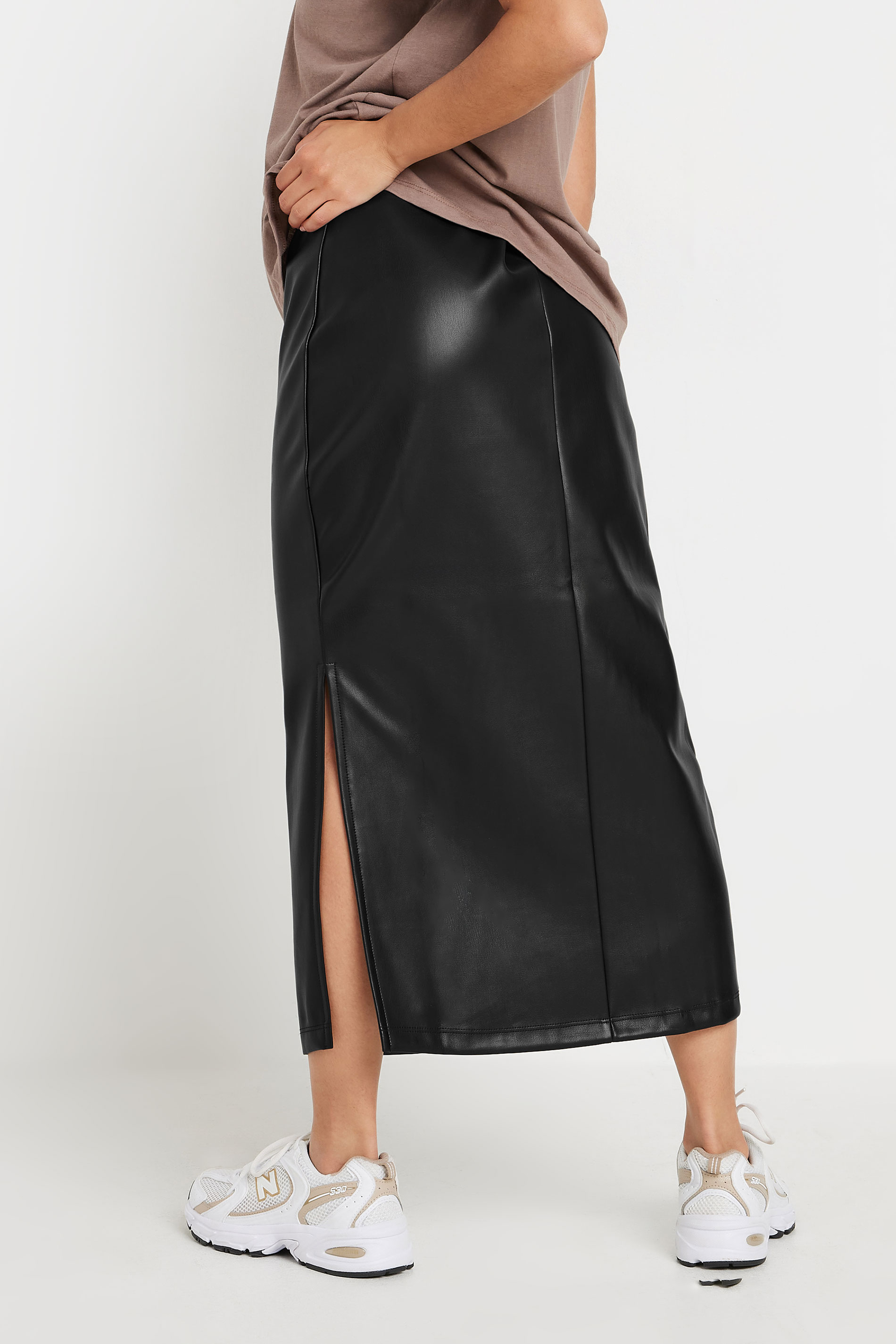 PixieGirl Petite Women's Black Faux Leather Side Split Maxi Skirt | PixieGirl 6