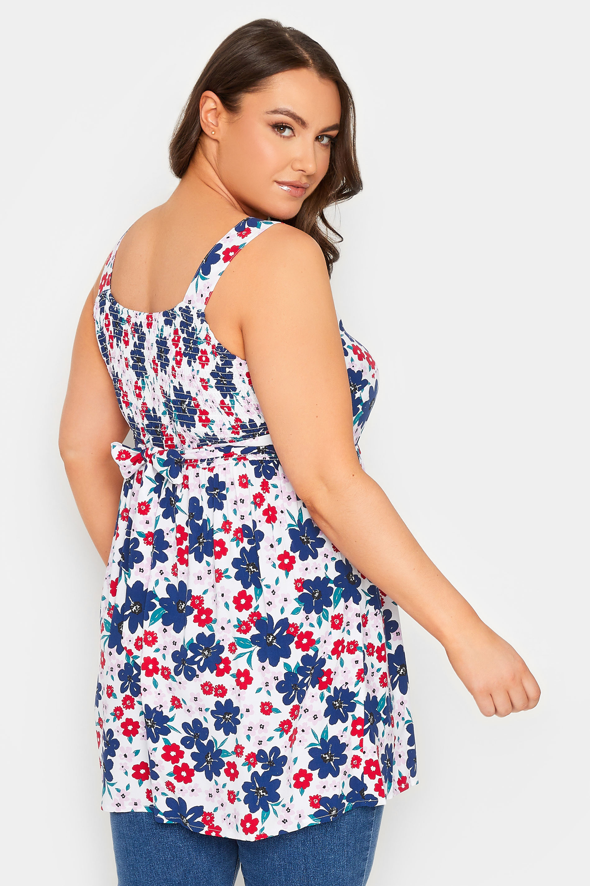 YOURS Plus Size White Floral Bow Back Vest Top | Yours Clothing 3