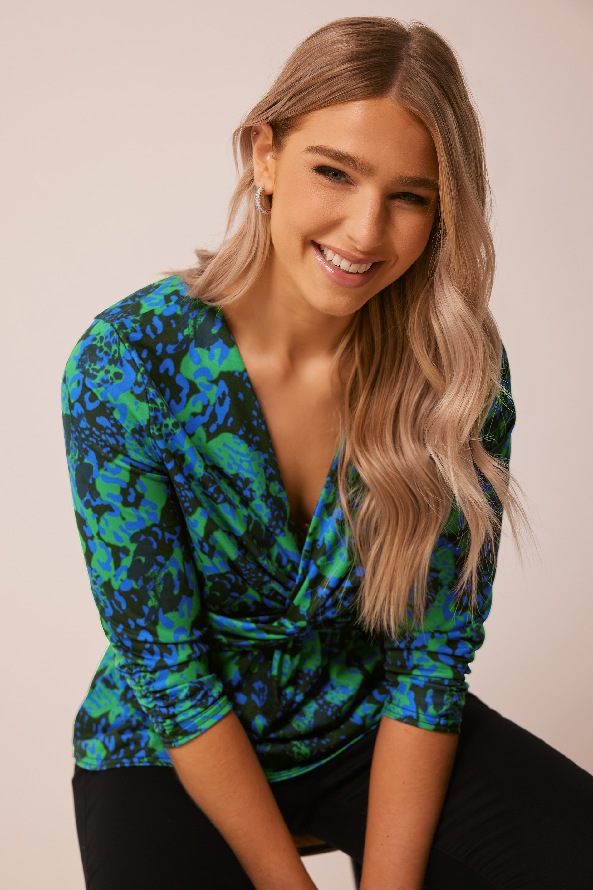 M&Co Blue & Green Animal Print Twist Front Top | M&Co 1