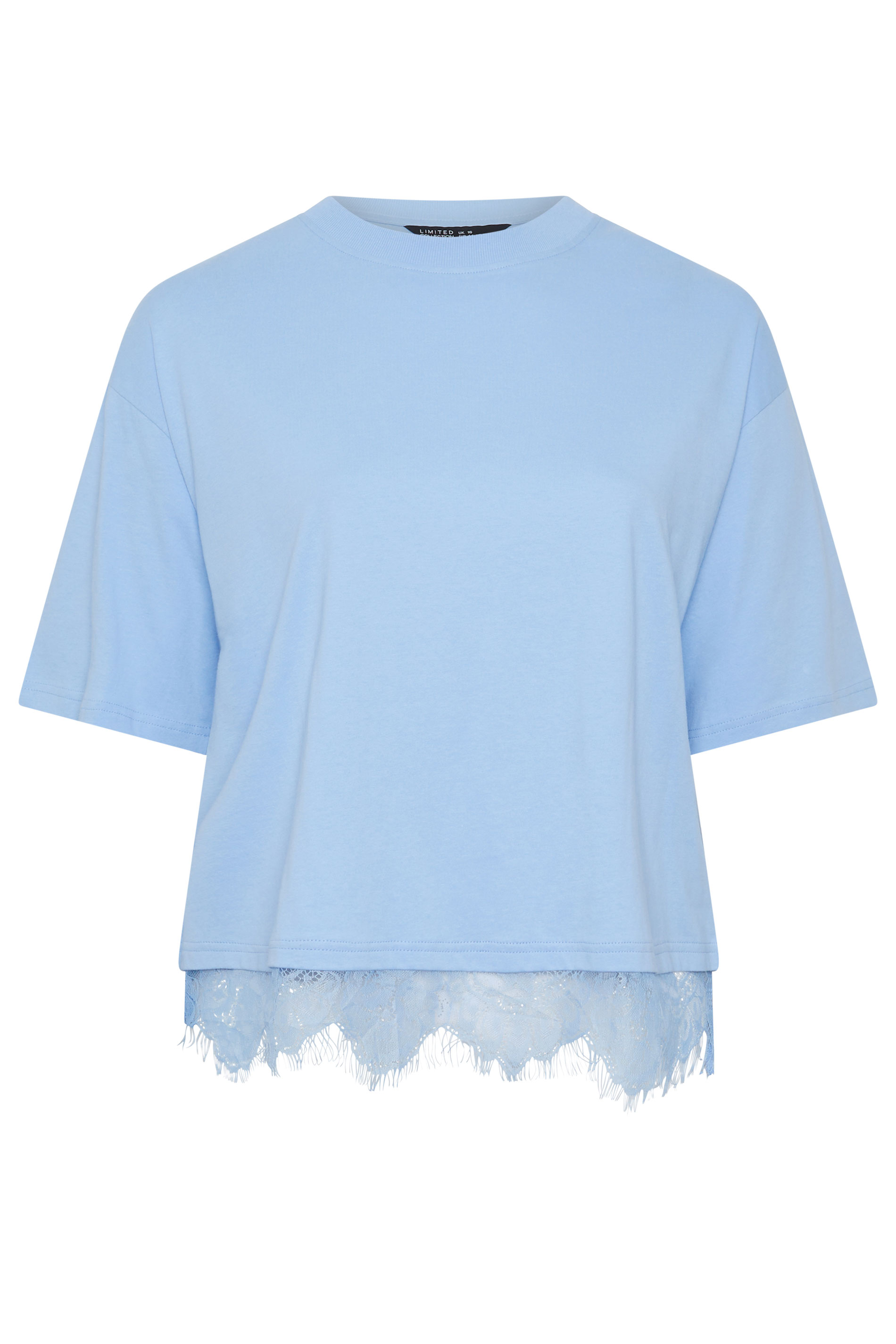 LIMITED COLLECTION Plus Size Light Blue Oversized Lace Hem T-Shirt | Yours Clothing 5