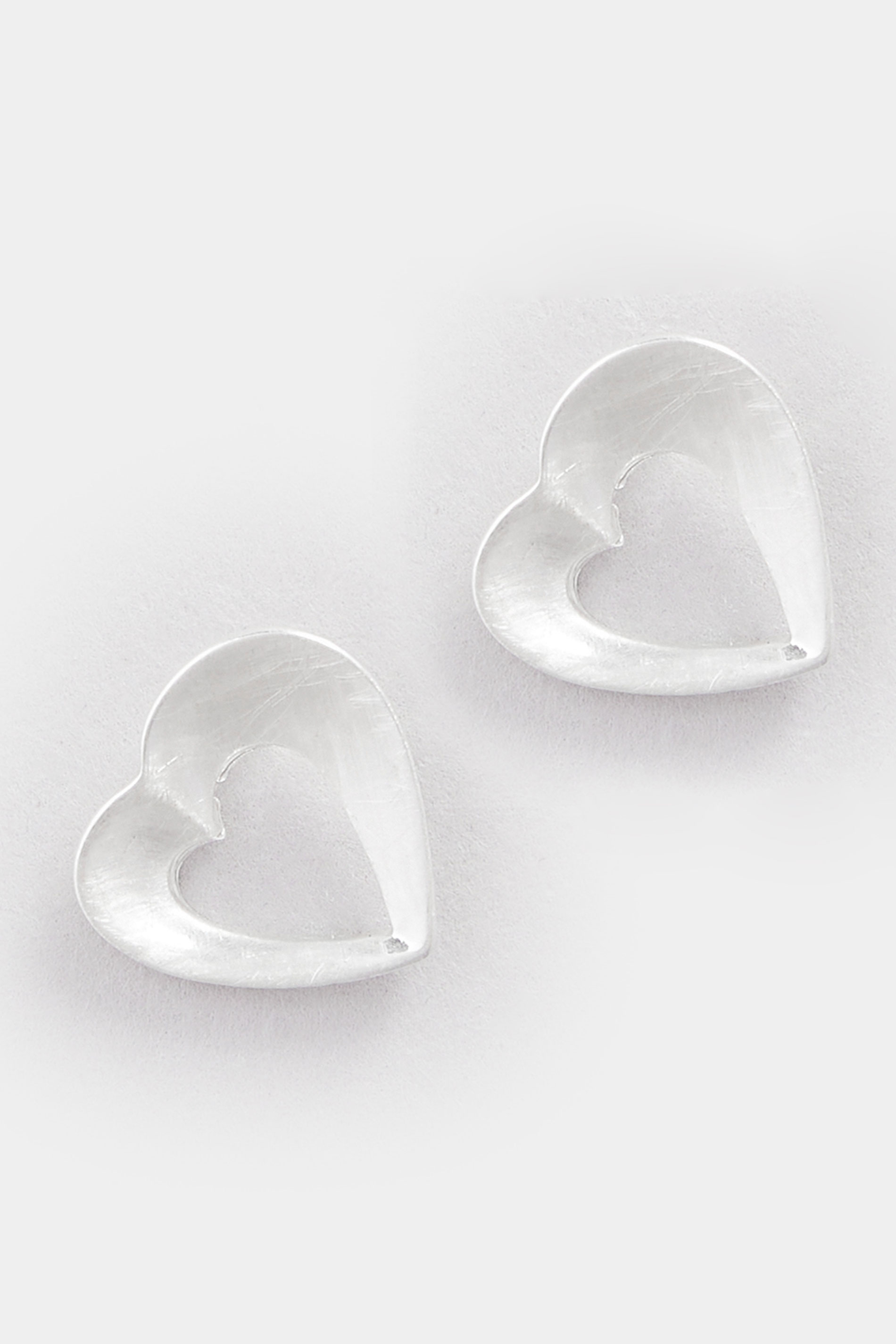 Silver Tone Brushed Heart Stud Earrings | Yours Clothing 2