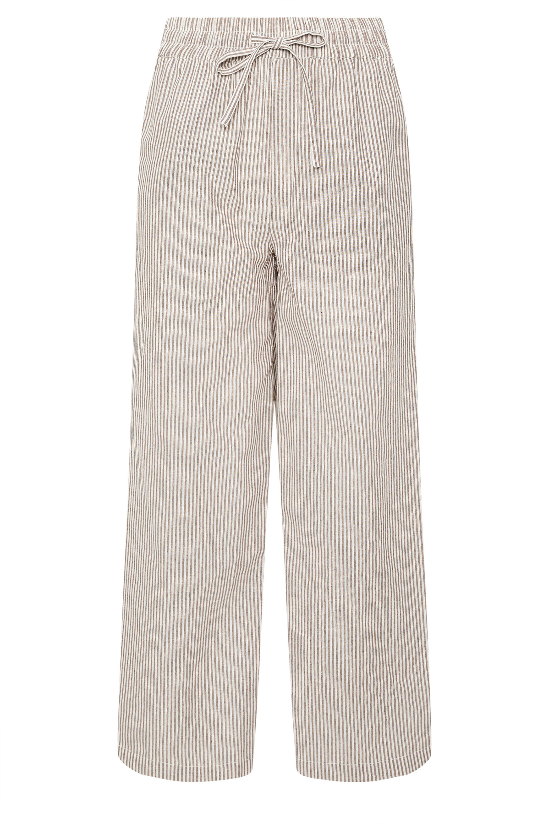 M&Co Natural Brown Stripe Wide Leg Cotton Trousers | M&Co  5