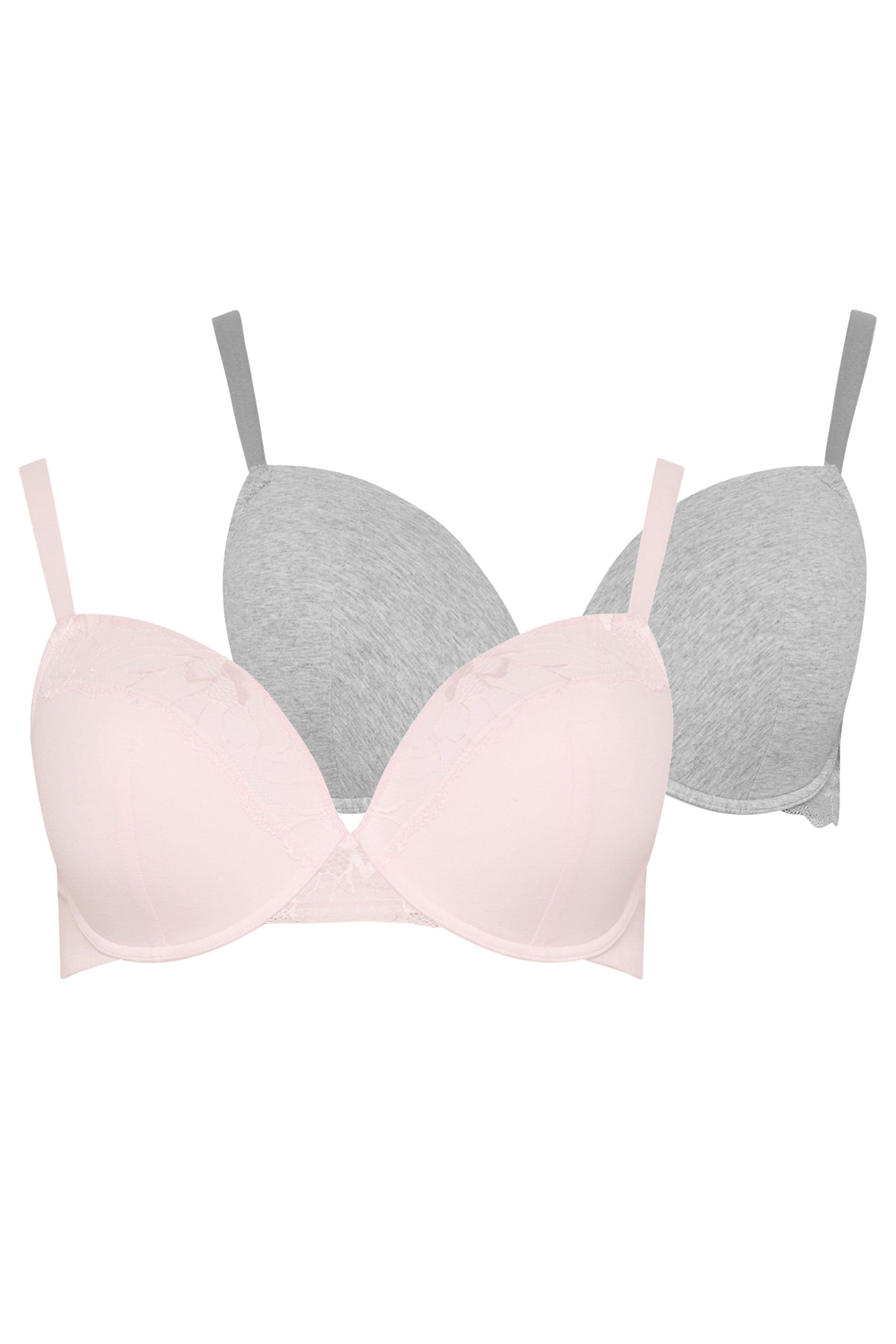 YOURSET 2 PACK Plus Size Pink & Grey Padded Underwired Bras | Yours Clothing 8