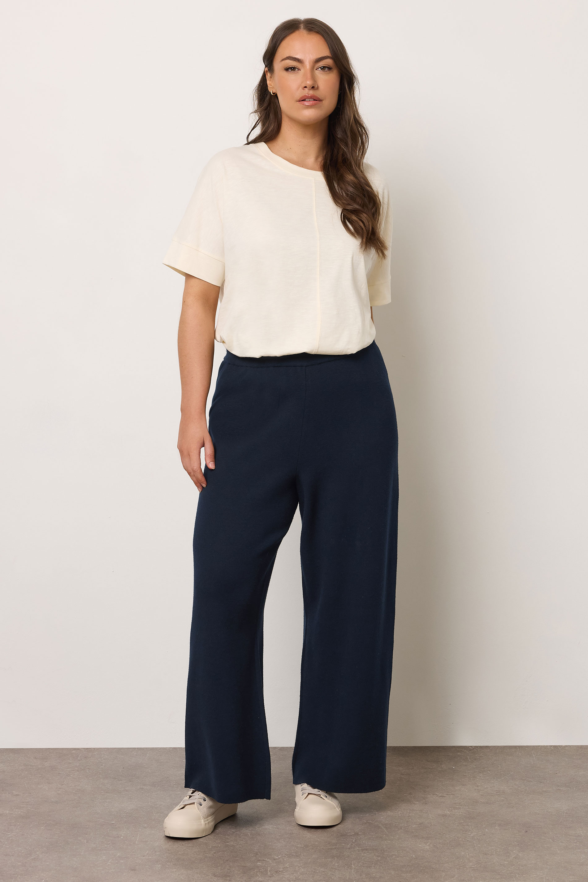 EVANS Plus Size Navy Blue Luxury Knitted Trousers | Evans 2