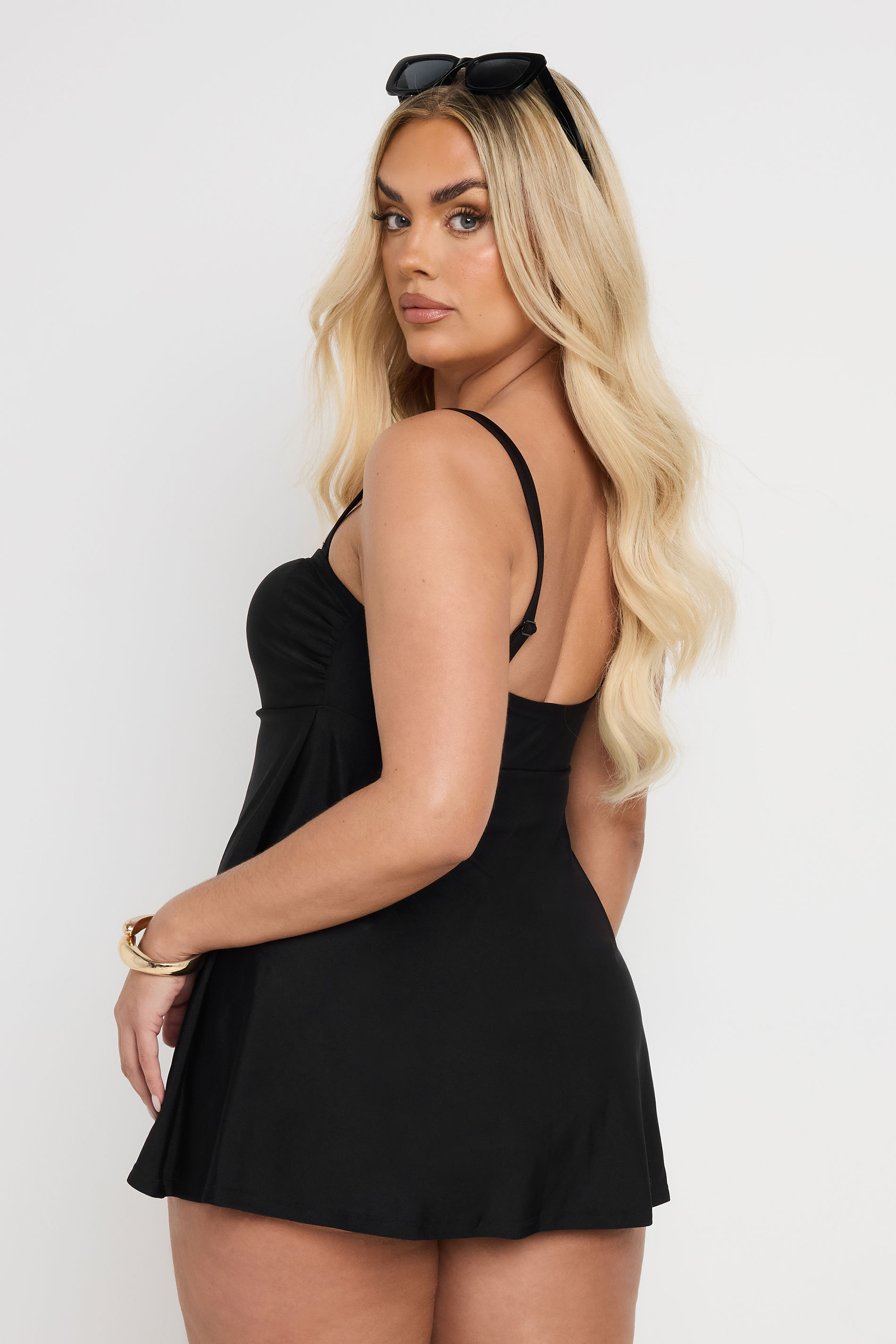 YOURS Plus Size Black Ring Detail Swim Dress | Yours Clothing 4