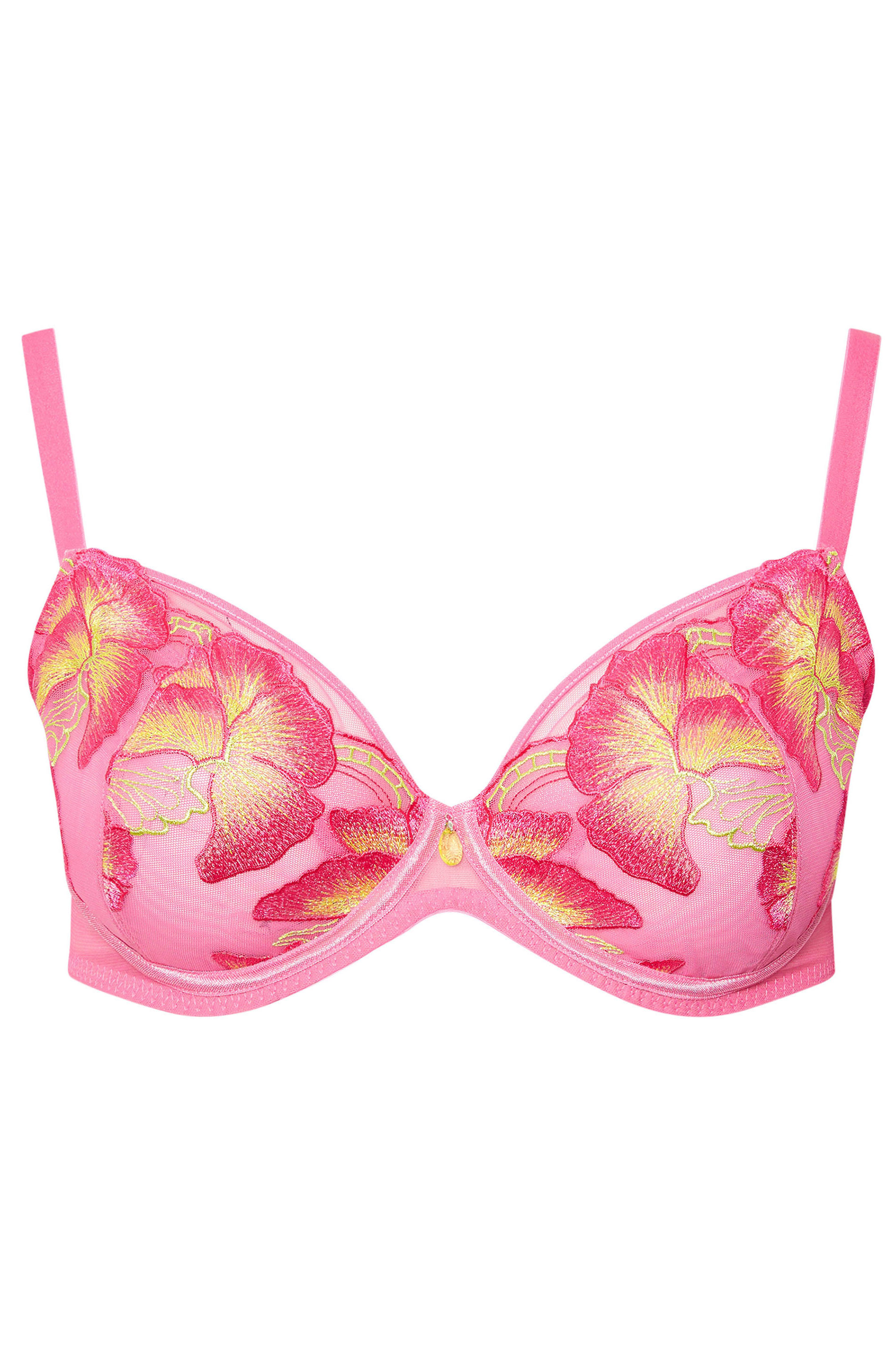 YOURS Plus Size Pink Floral Embroidered Underwired Bra | Yours Clothing 6