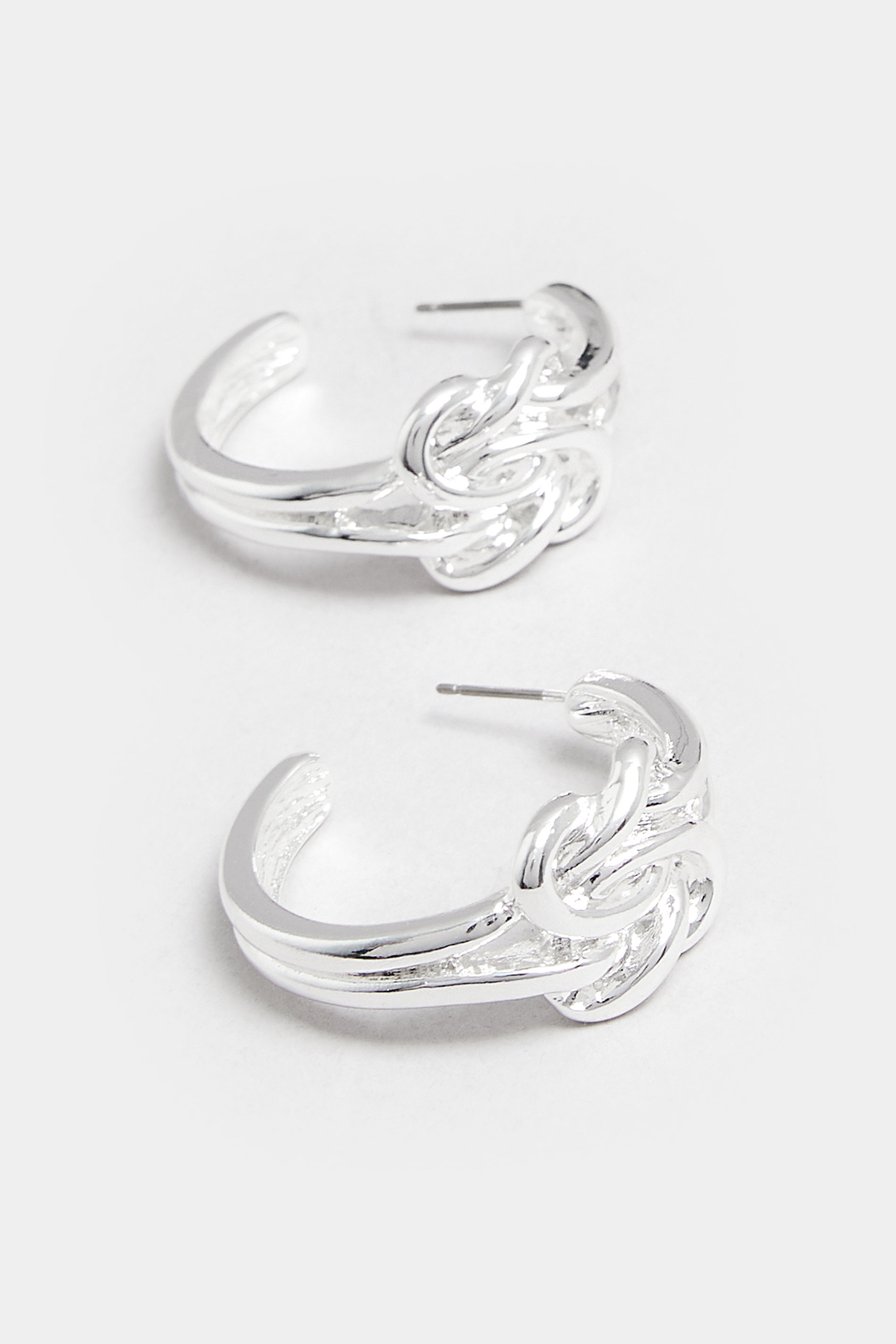 Silver Tone Knot Hoop Earrings | Yours Clothing 2