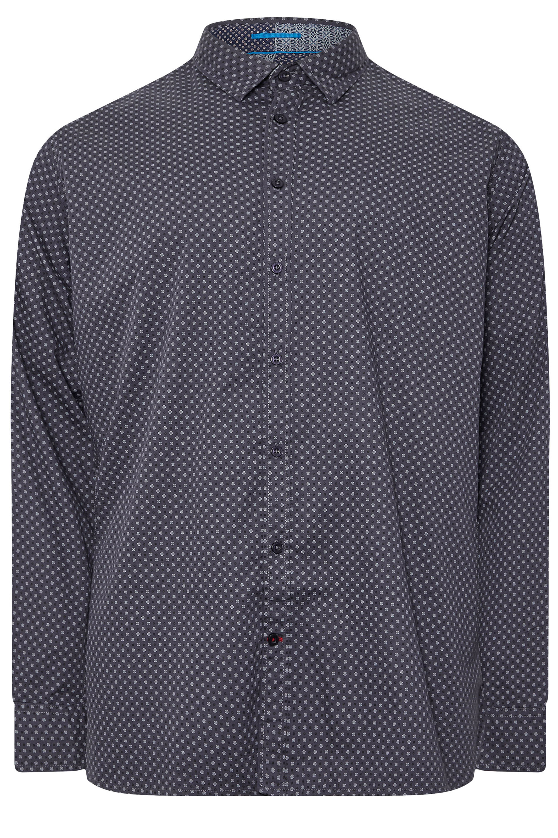 D555 Big & Tall Blue Abstract Spot Print Button Shirt | BadRhino 2