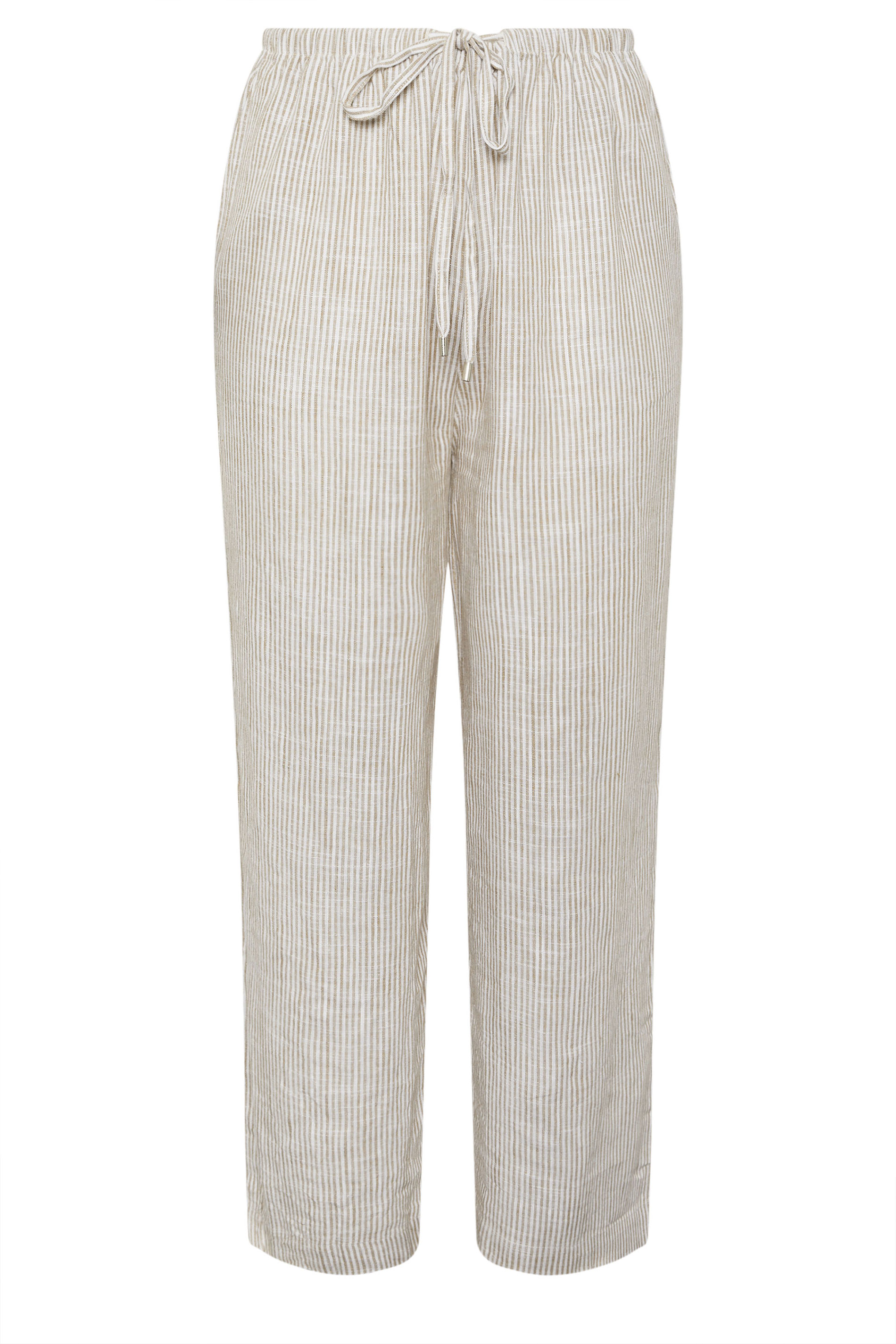 YOURS Plus Size White Striped Linen Tie Front Trousers | Yours Clothing 8
