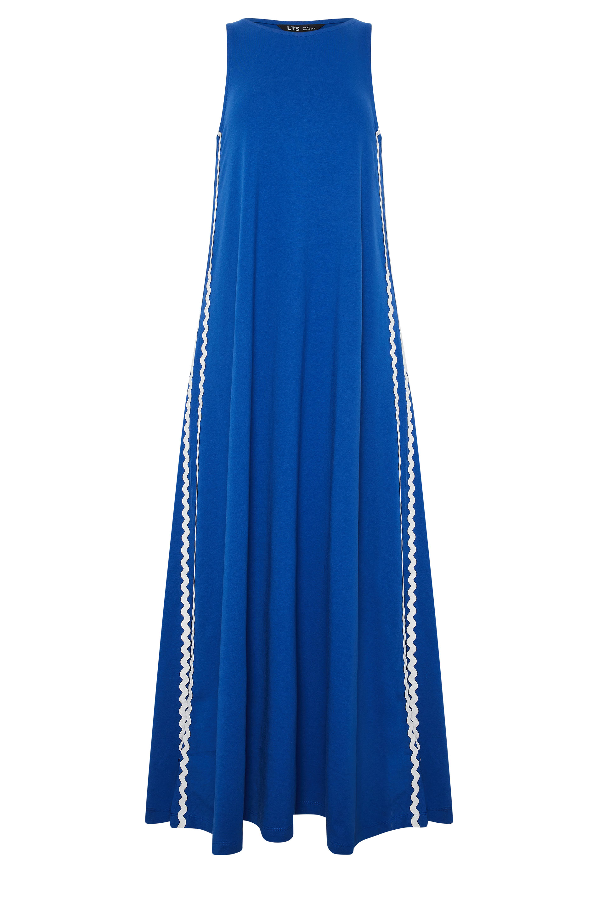 LTS Tall Women's Blue Swirl Trim Cotton Sleeveless Midi Dress | Long tall Sally 5