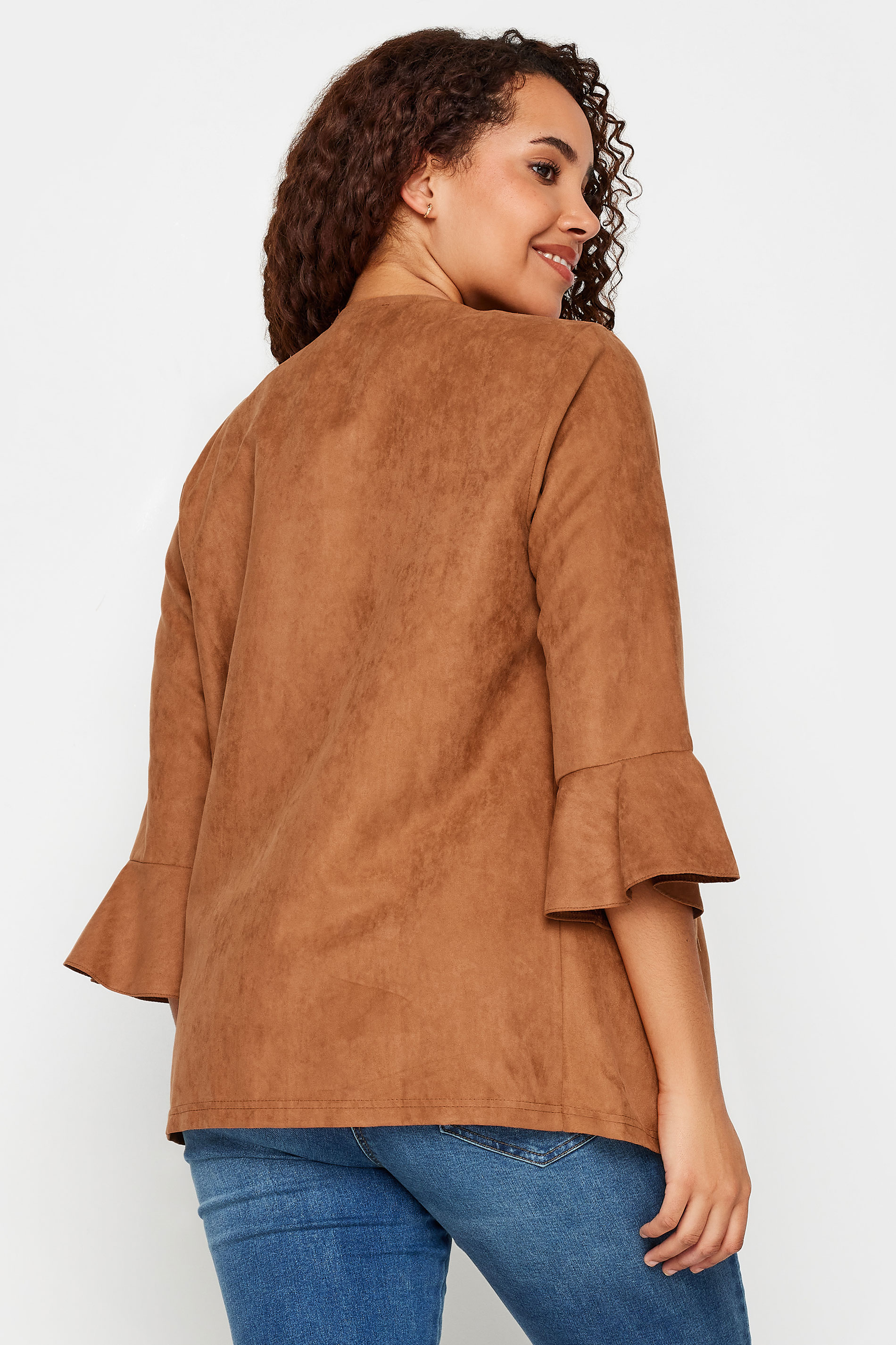M&Co Tan Brown Suedette Waterfall Jacket | M&Co 3