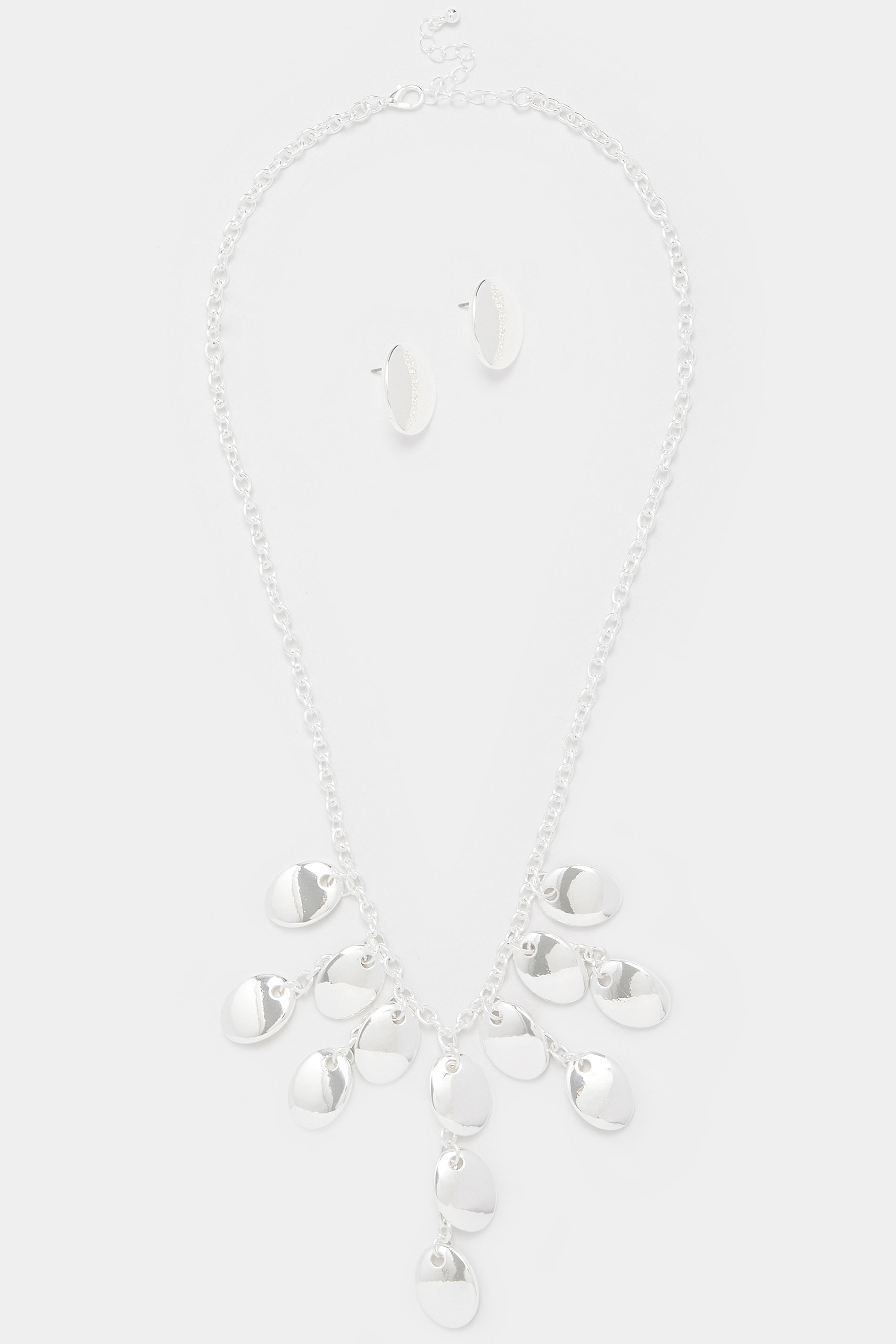 Silver Tone Oval Necklace & Earrings Set | Yours Clothing 3