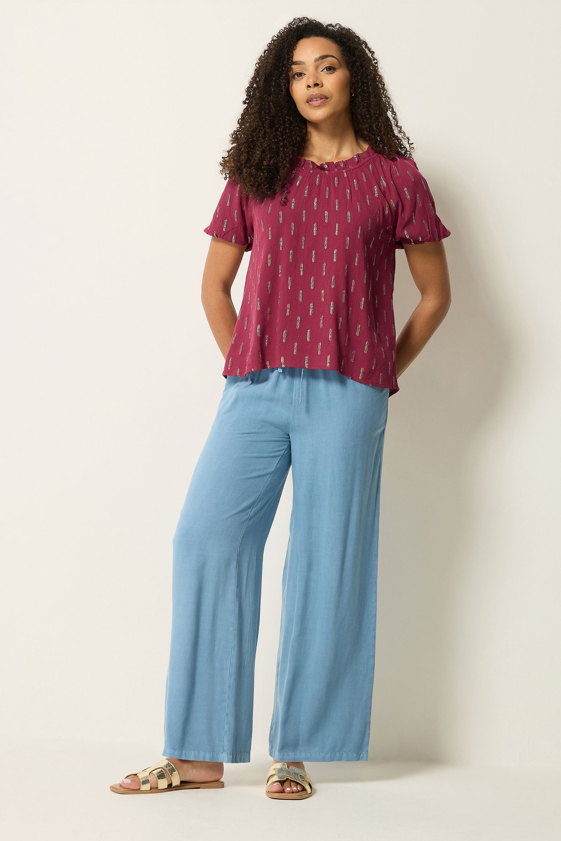 M&Co Berry Red Foil Detail Blouse | M&Co 2