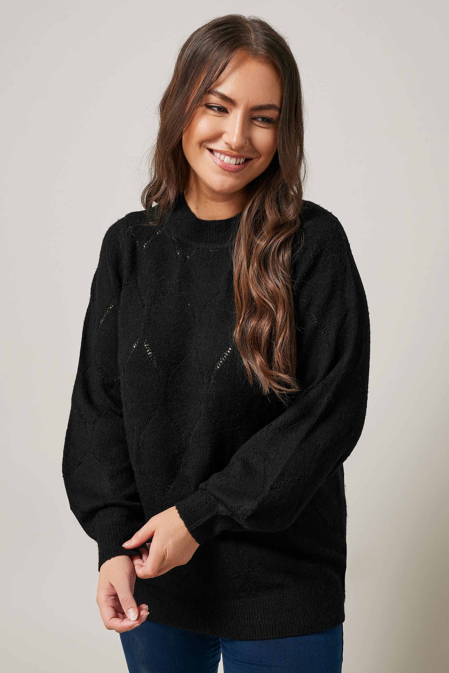 EVANS Plus Size Black Pointelle Knitted Jumper | Evans 3