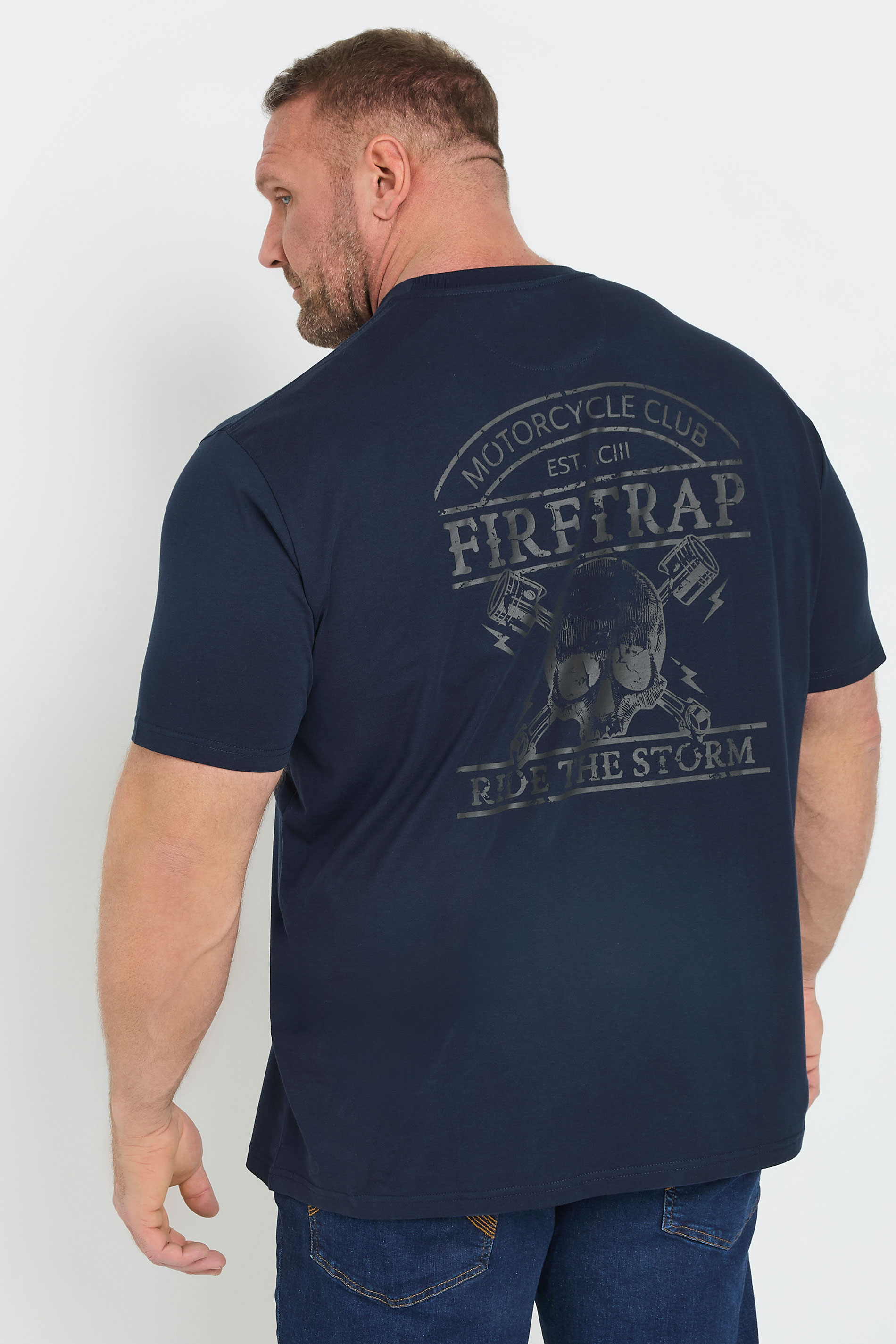 FIRETRAP Big & Tall Navy Blue Storm Skull Print T-Shirt | BadRhino 1