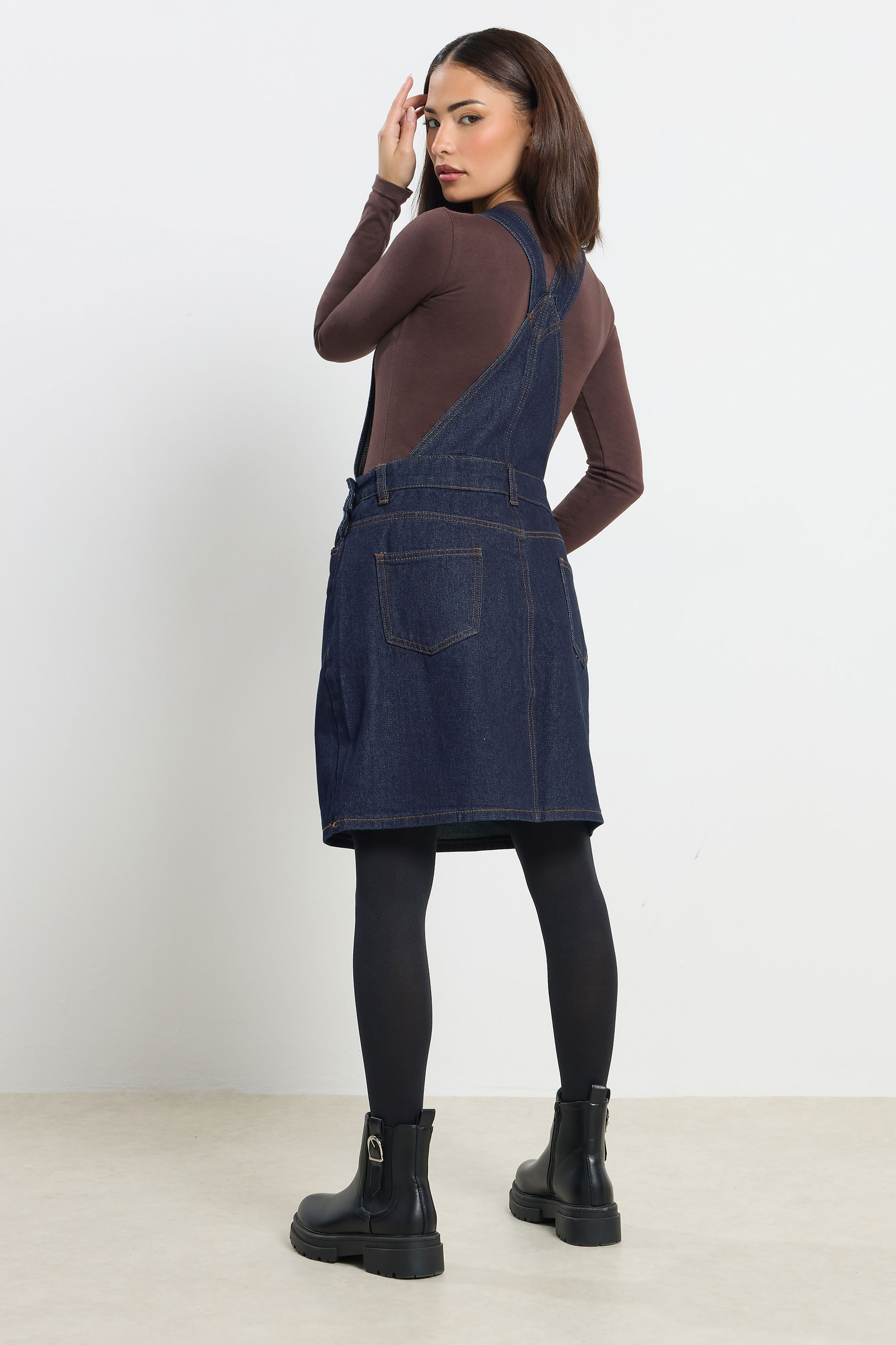 PixieGirl Petite Women's Indigo Blue Denim Pinafore Cotton Dress | PixieGirl 2