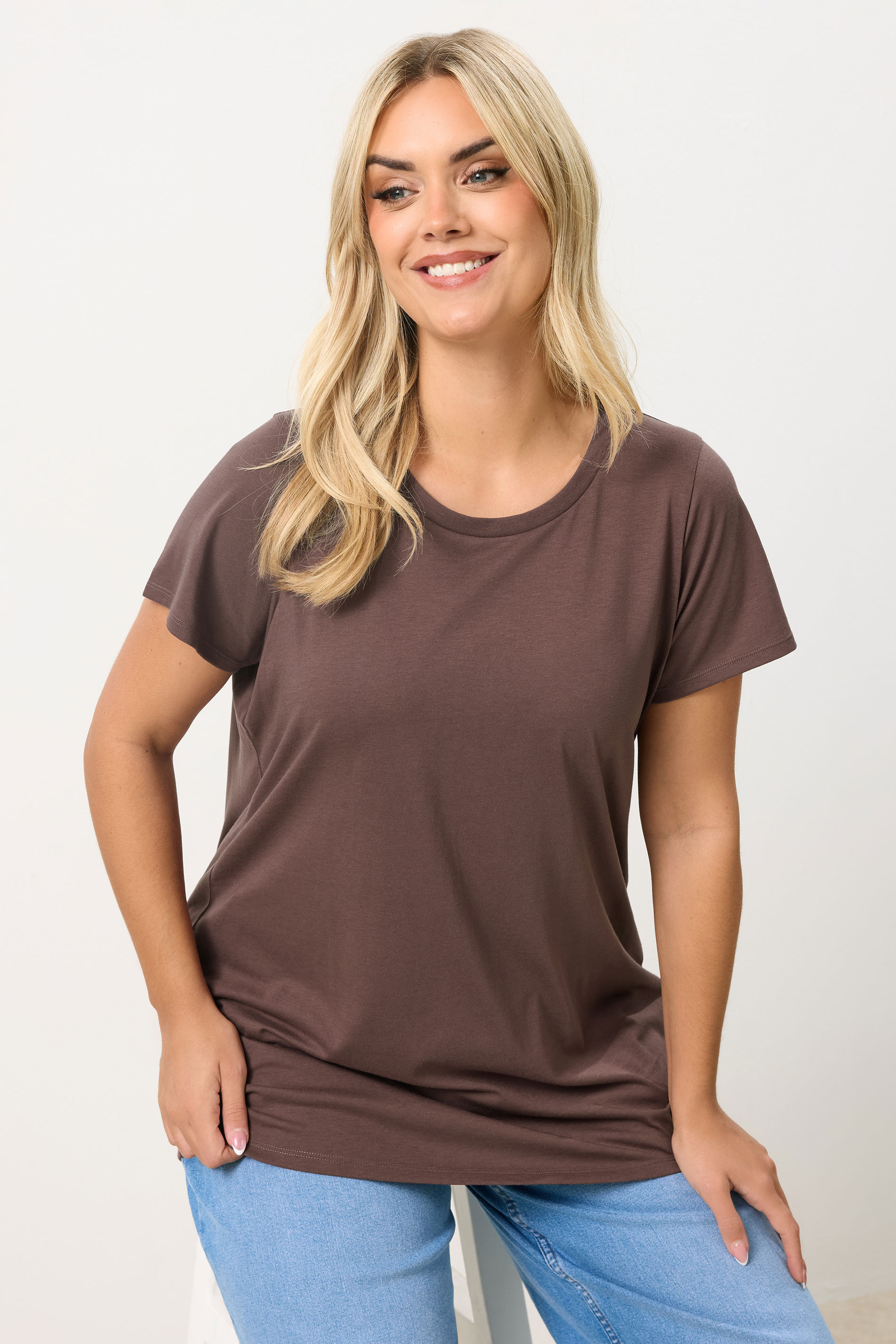 YOURS Plus Size Chocolate Brown Core T-Shirt | Yours Clothing 3