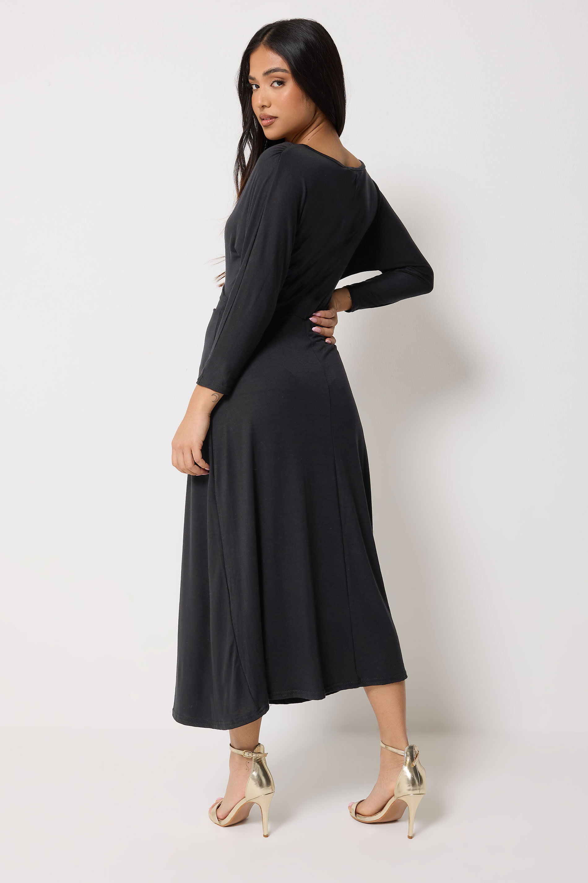 PixieGirl Petite Women's Black Wrap Midi Dress | PixieGirl 2