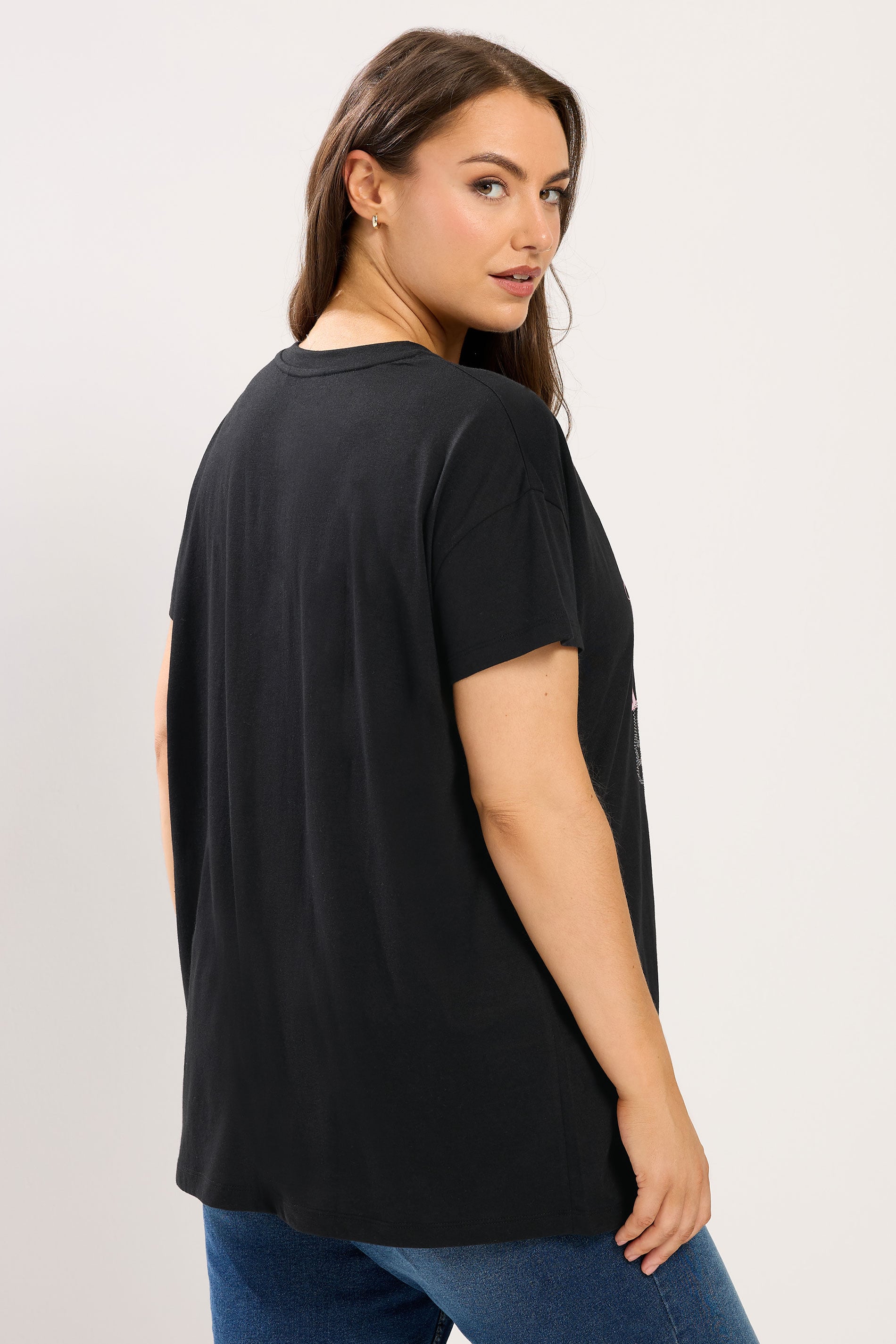 YOURS Plus Size Black 'NYC' Rose Embellished Graphic T-Shirt | Yours Clothing 2