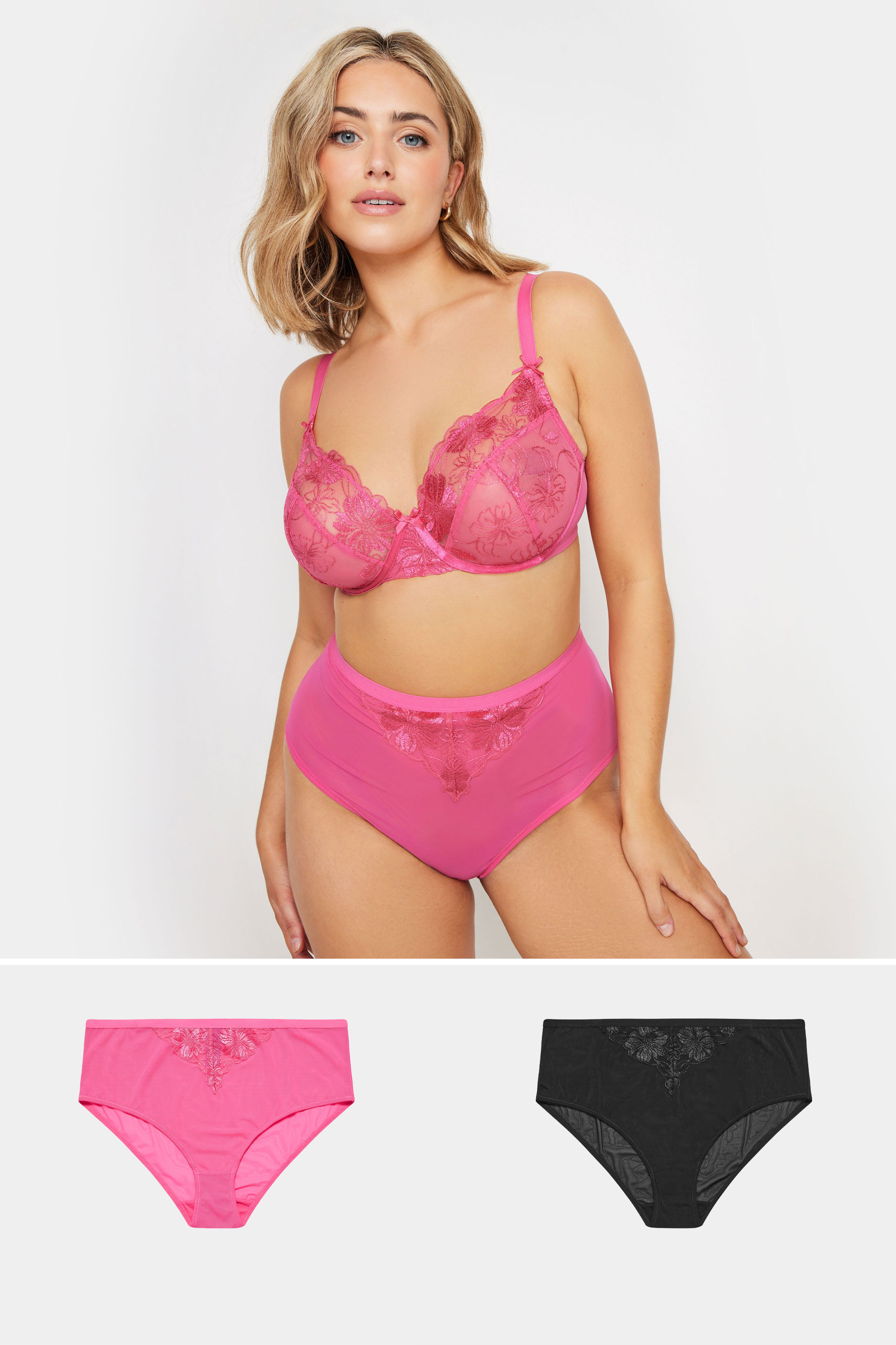YOURSET 2 PACK Plus Size Pink & Black Briefs | Yours Clothing 1