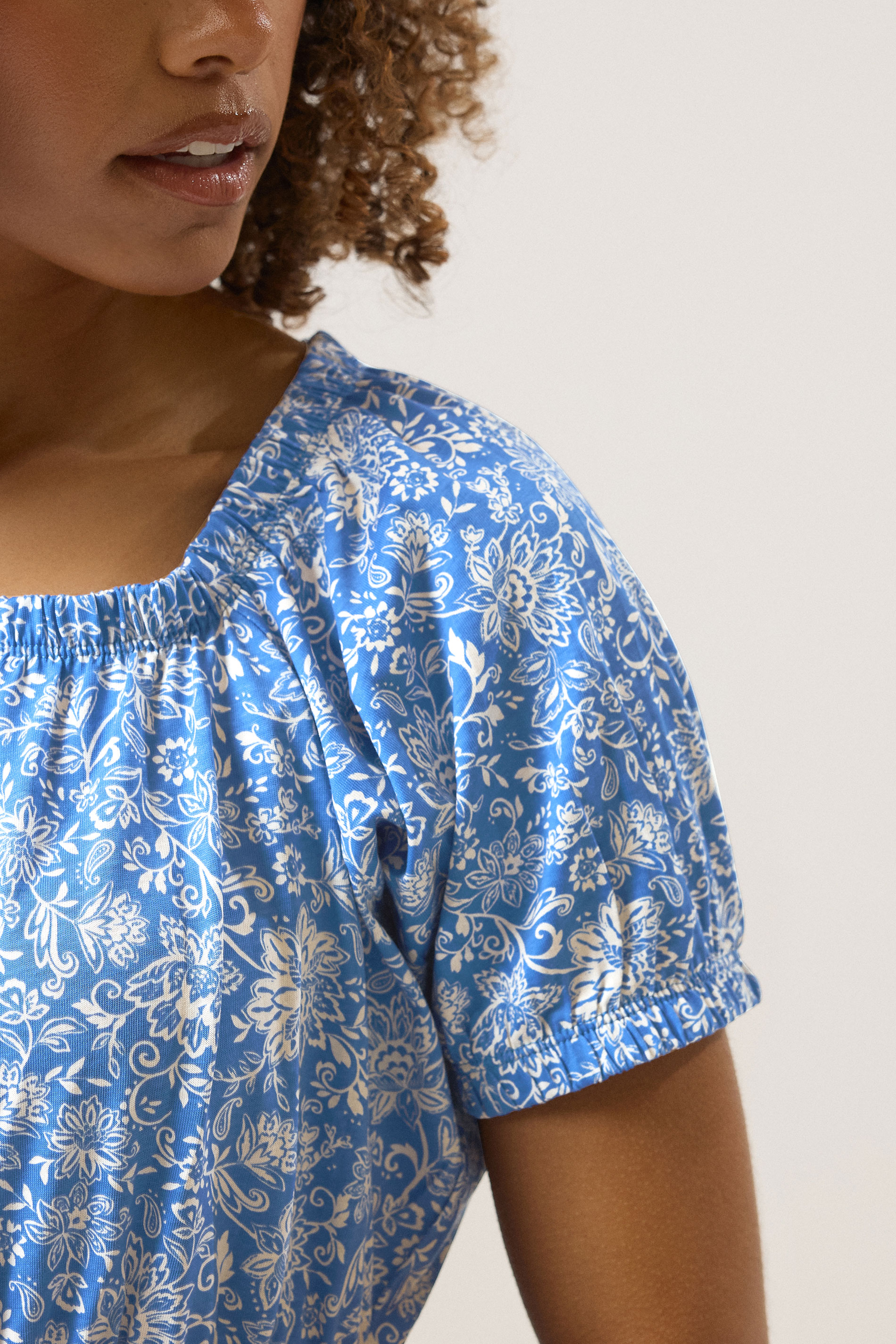 M&Co Blue Floral Print Cotton Midi Dress | M&Co 5