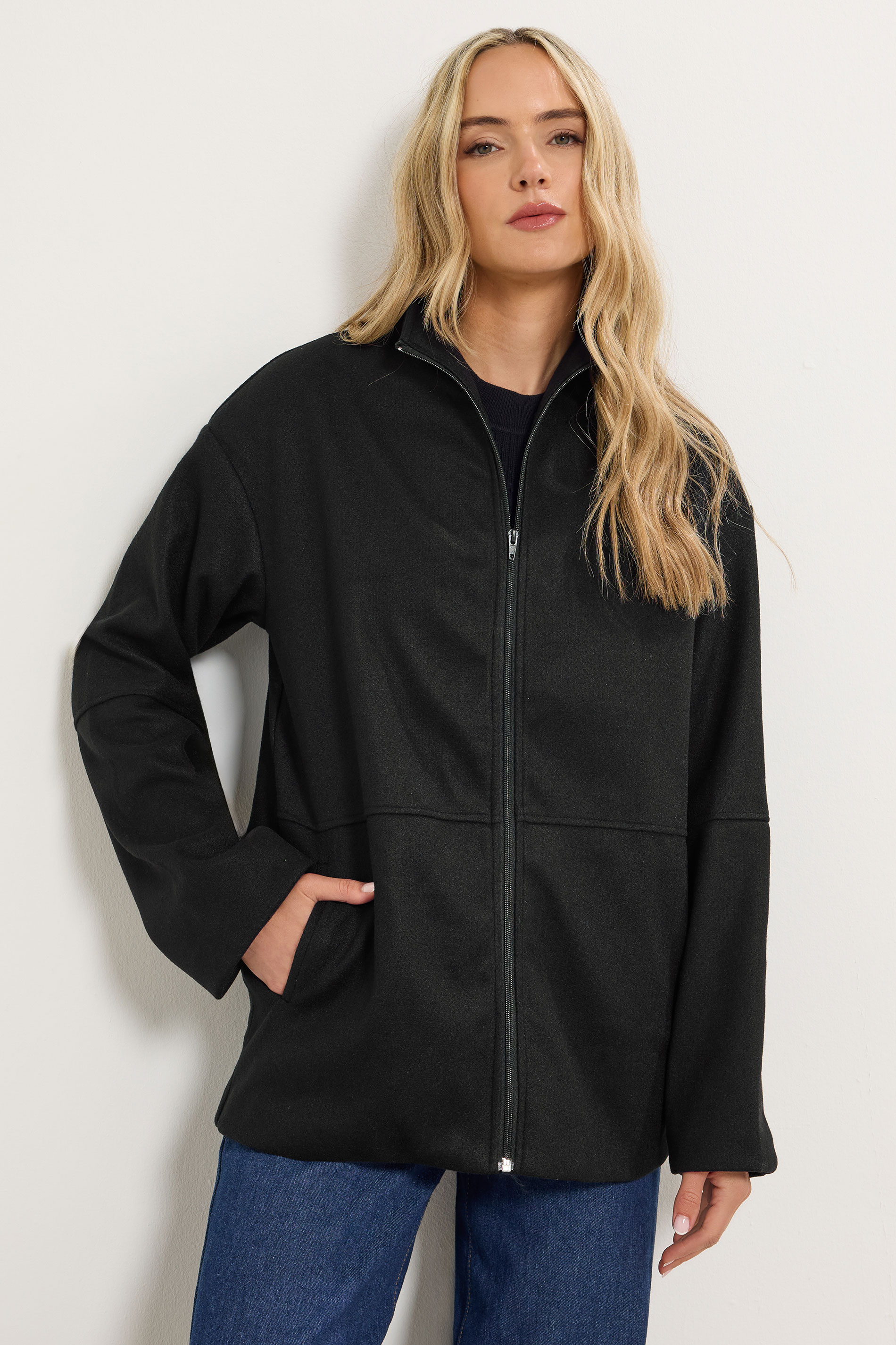 LTS Tall Black Funnel Neck Cosy Jacket | Long Tall Sally 3