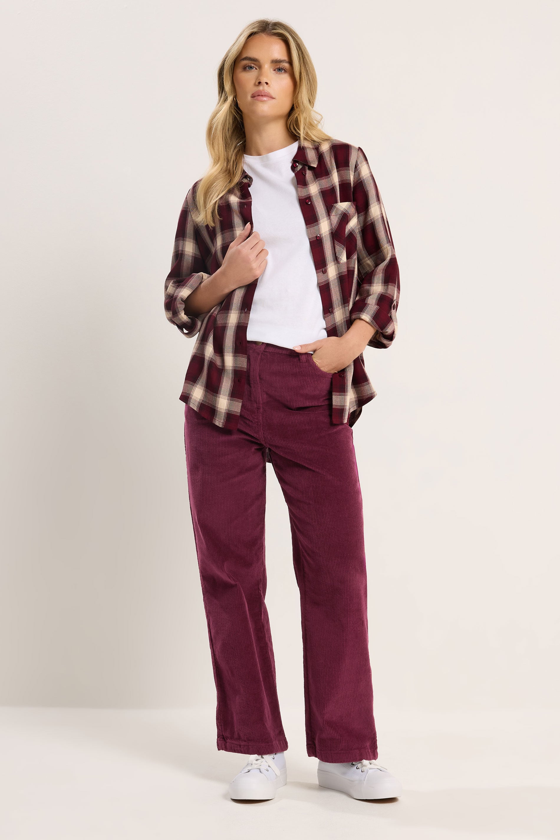 M&Co Petite Berry Red Cord Wide Leg Trousers | M&Co 1