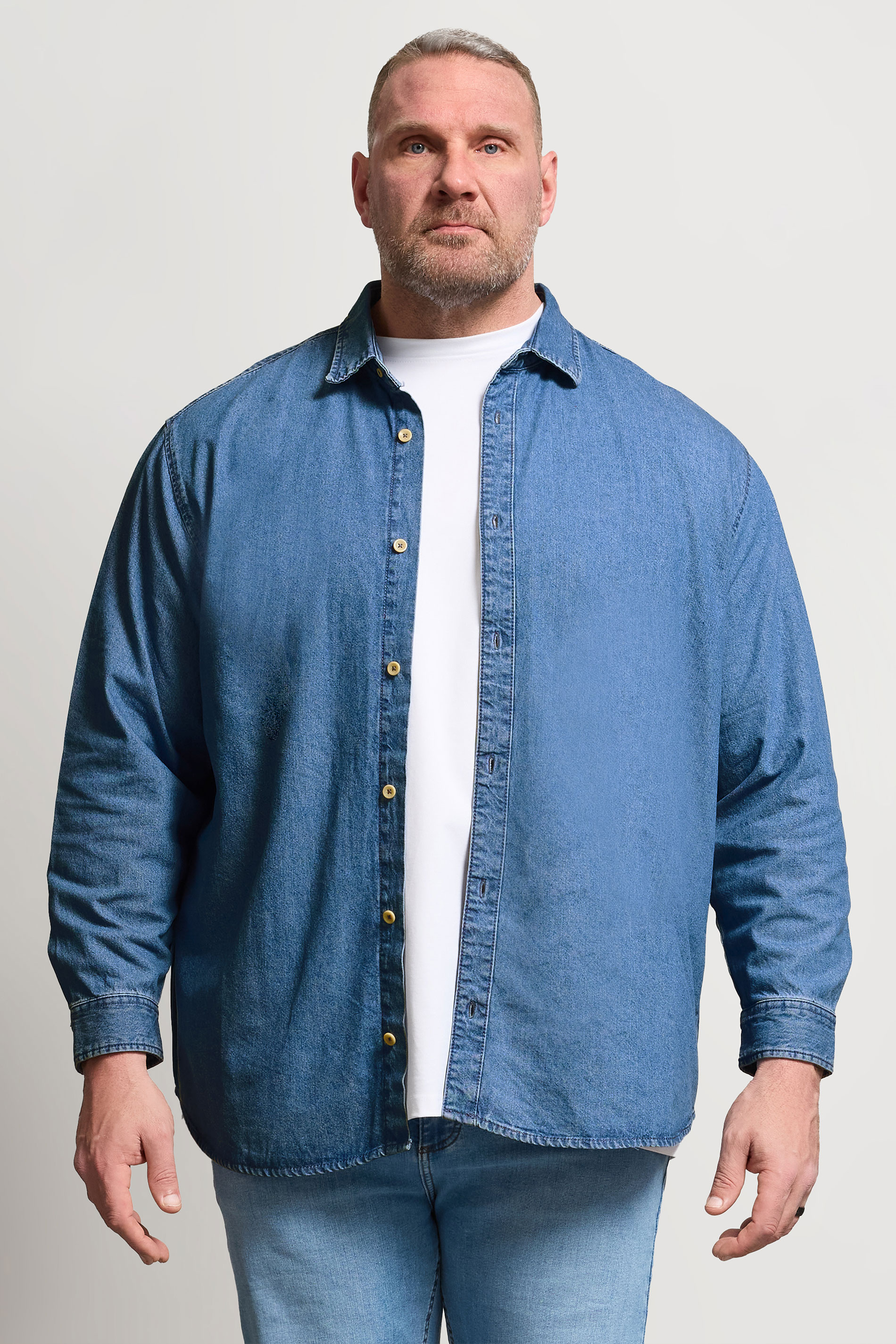 Jack & Jones Big & Tall Mid Blue Denim Shirt | BadRhino 3
