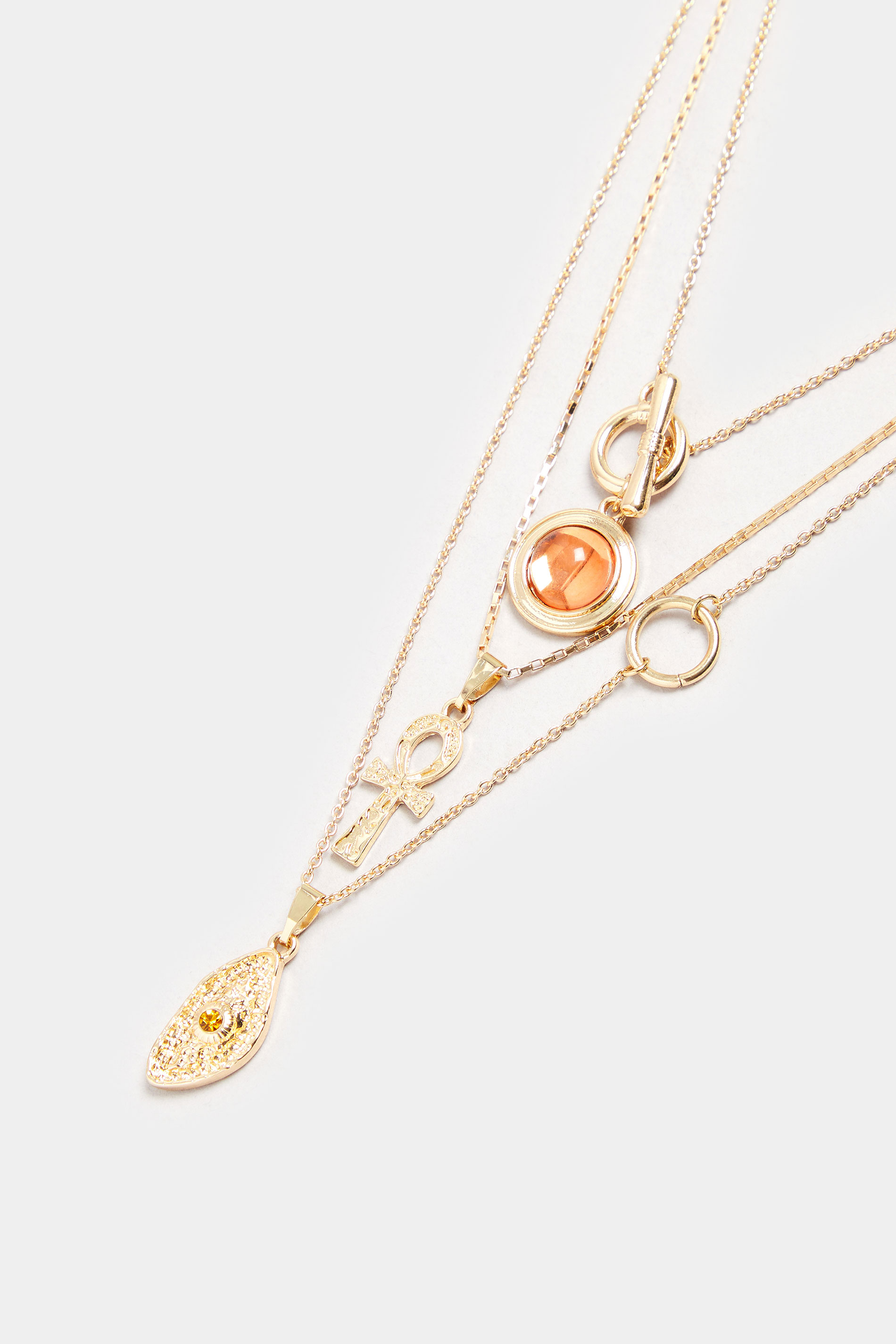 Gold Tone Triple Layer Amber Gemstone Necklace | Yours Clothing  2