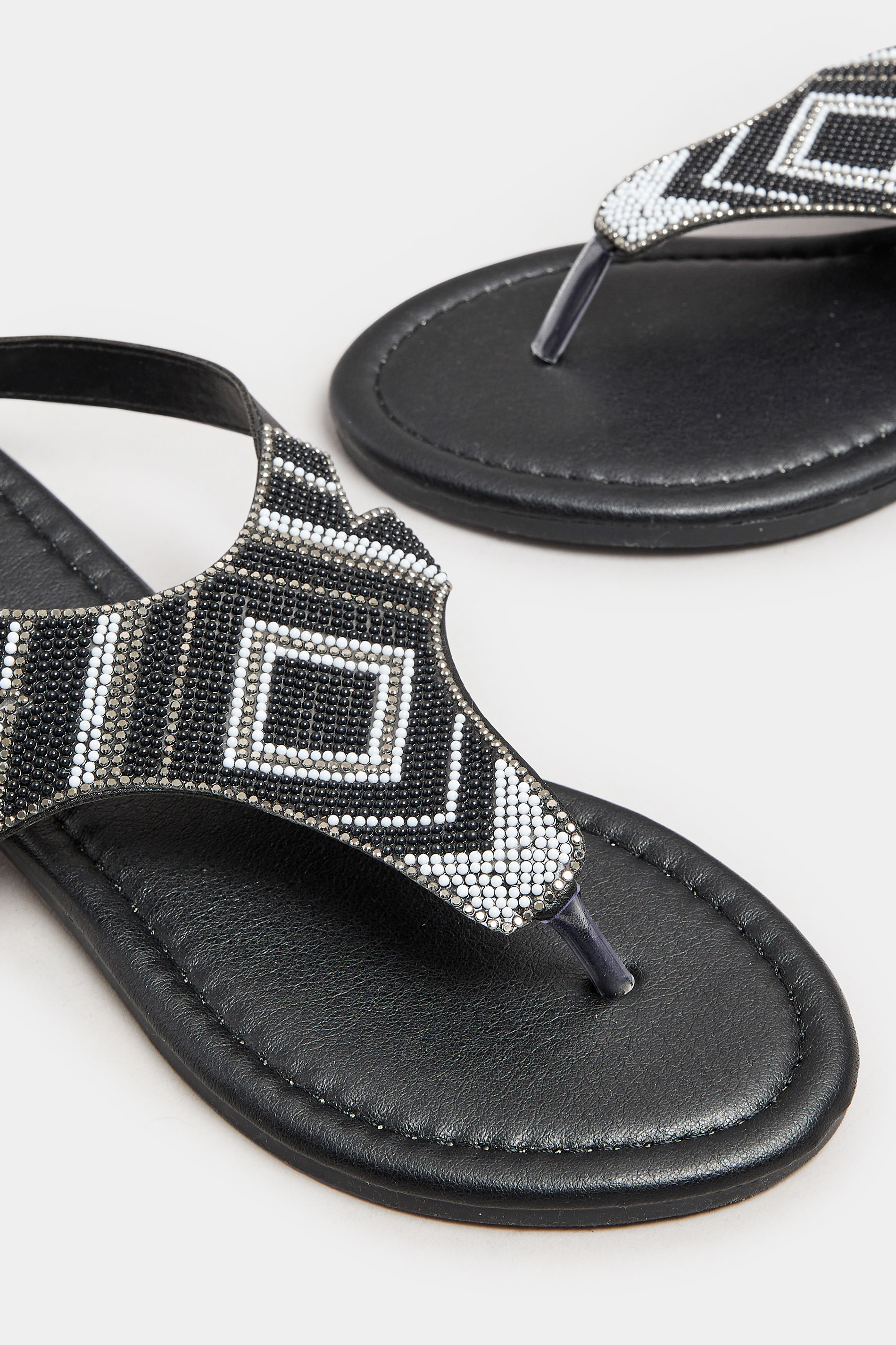 LTS Black Beaded Ankle Strap Sandals In Standard Fit | Long Tall Sally 5