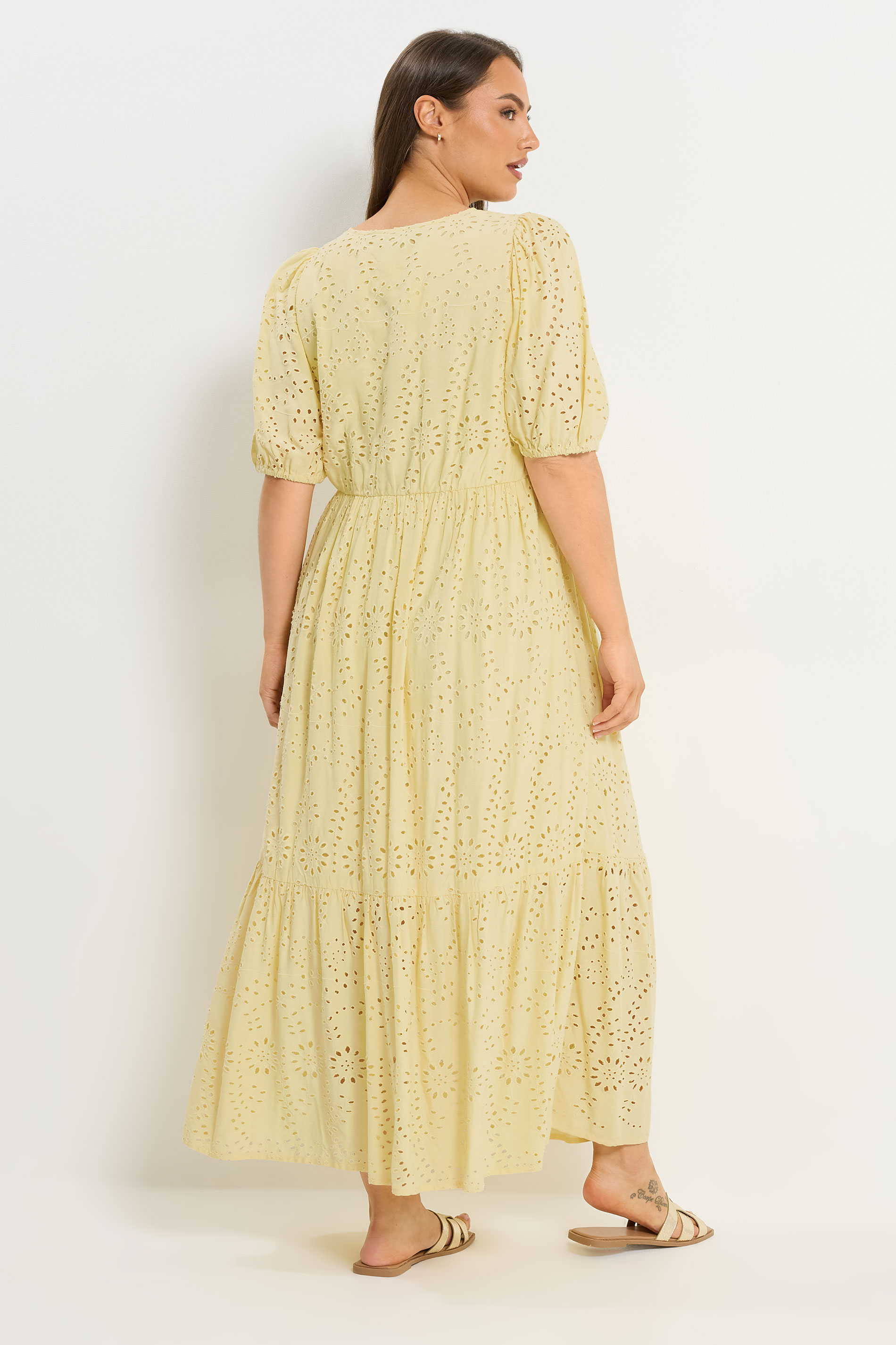 YOURS Plus Size Yellow Broderie Anglaise Tiered Maxi Dress | Yours Clothing 4