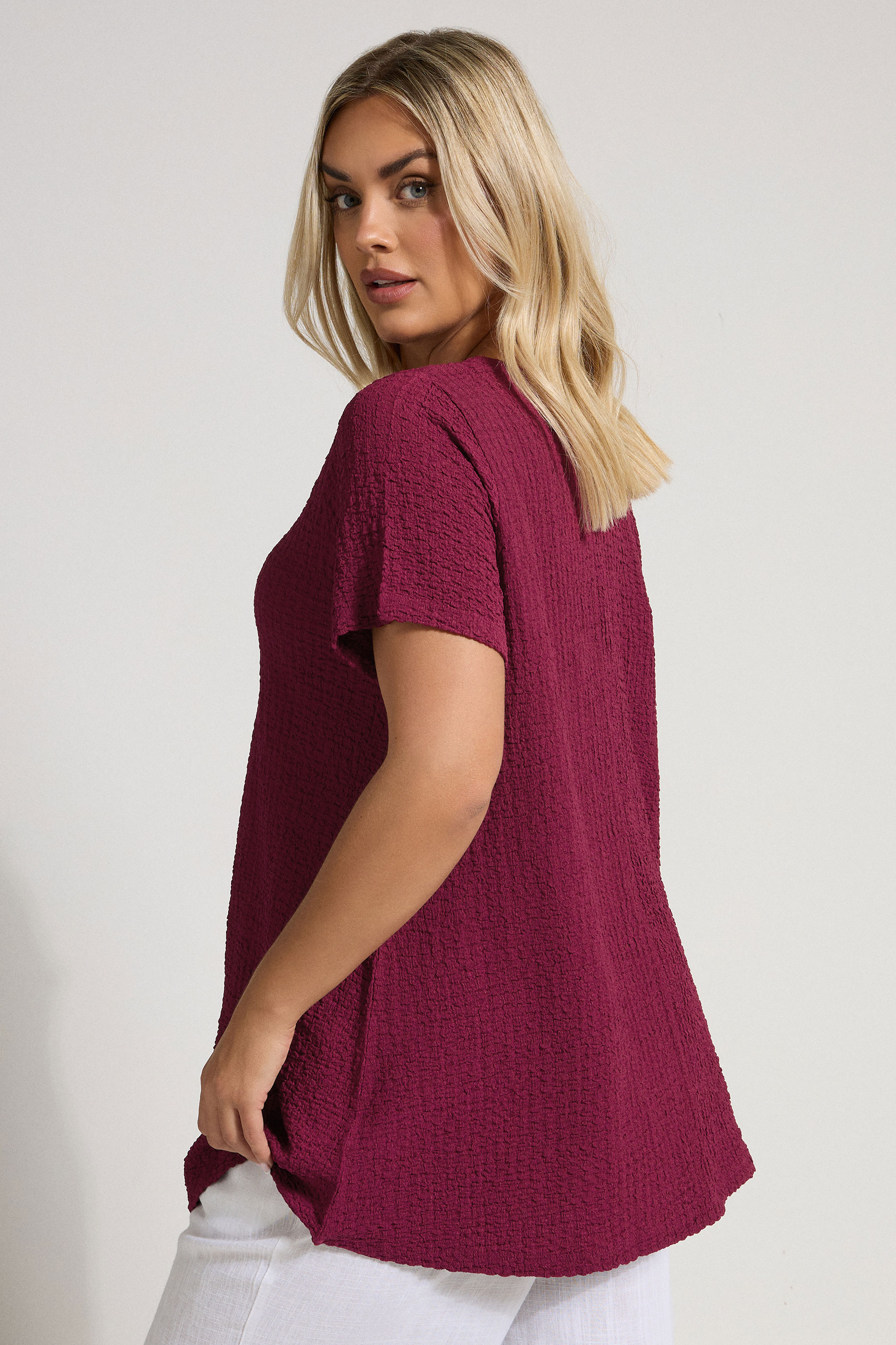 YOURS Plus Size Dark Pink Textured Swing Top | Yours Clothing 2