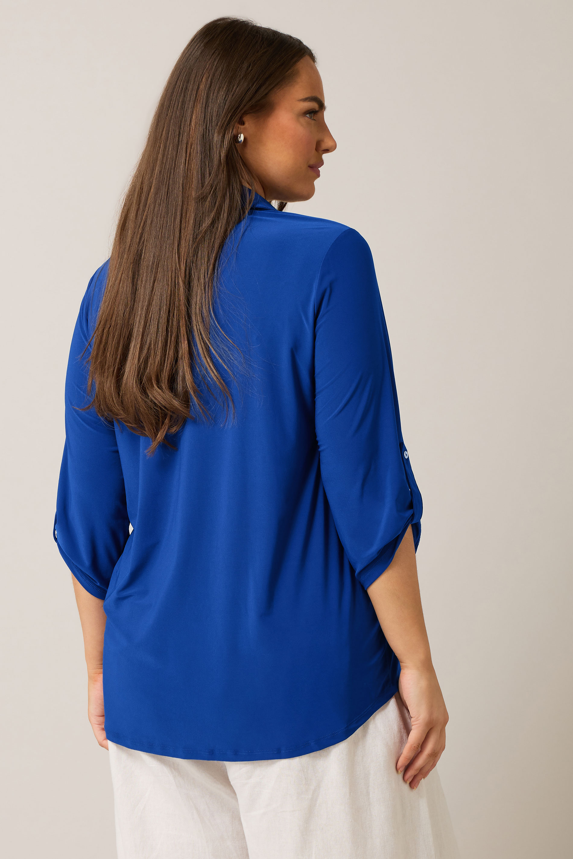 EVANS Plus Size Cobalt Blue Tab Sleeve Blouse | Evans  2