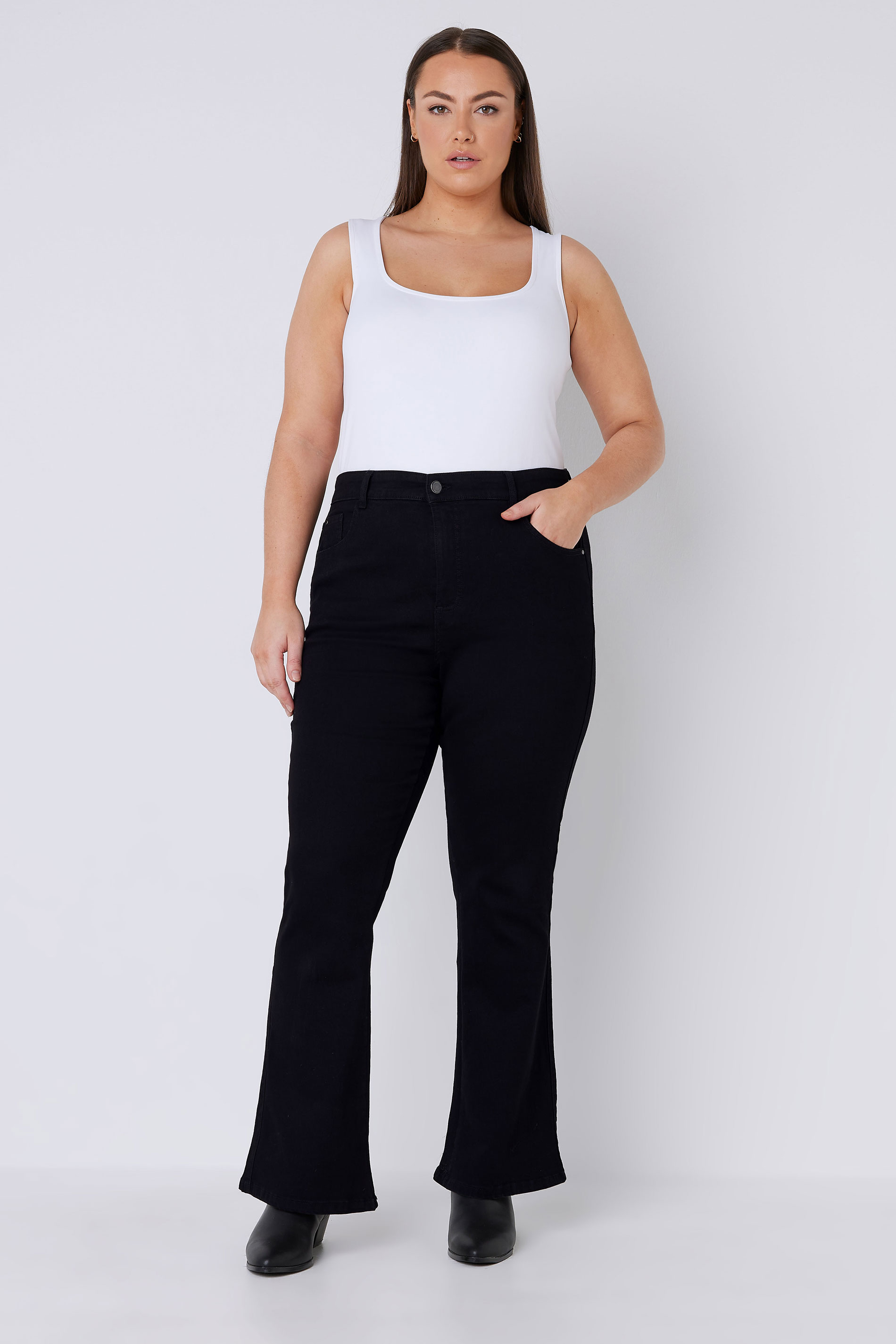 EVANS Plus Size Curve Fit Black Bootcut Jeans  | Evans 1