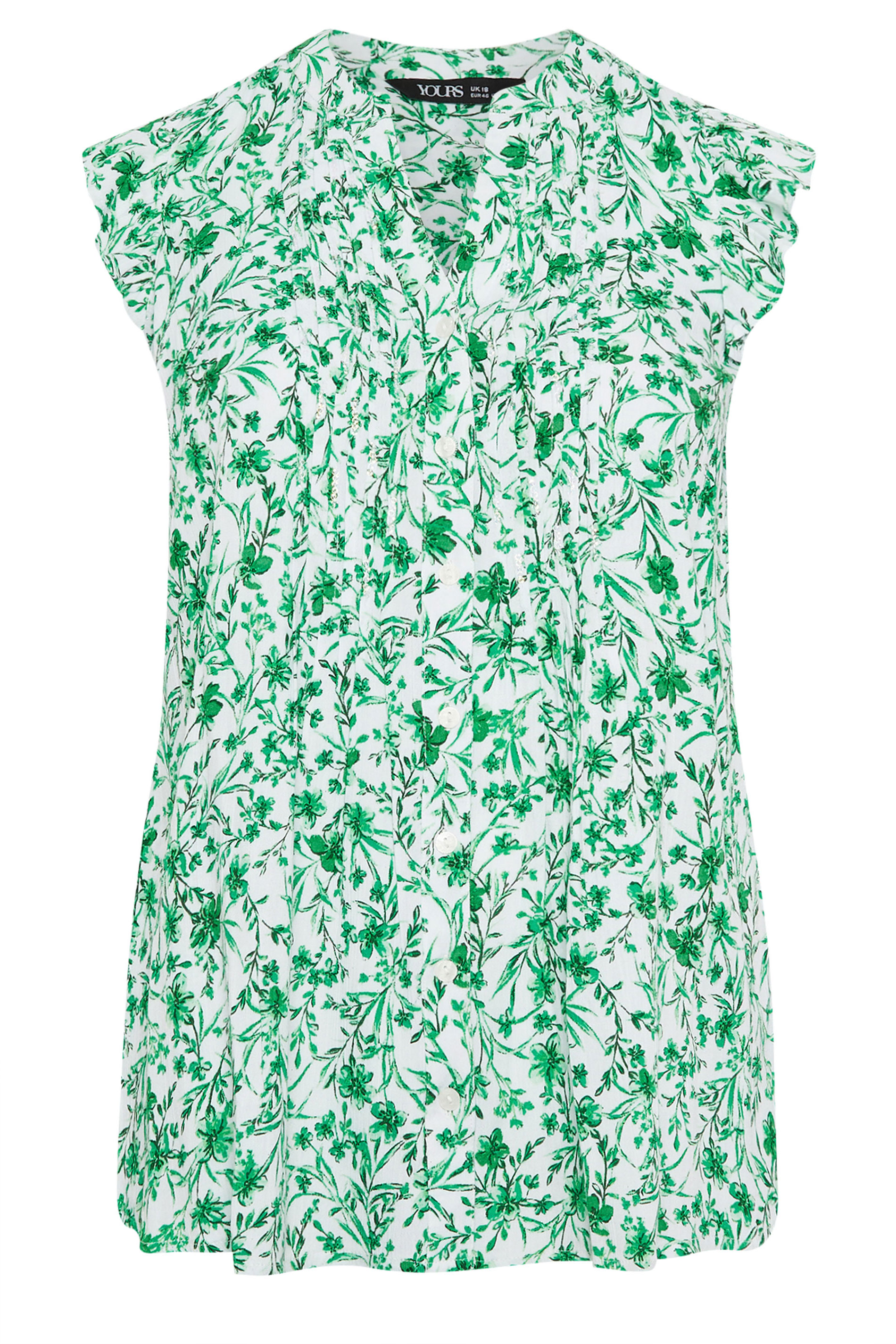 YOURS Plus Size Green Floral Pintuck Blouse | Yours Clothing 5