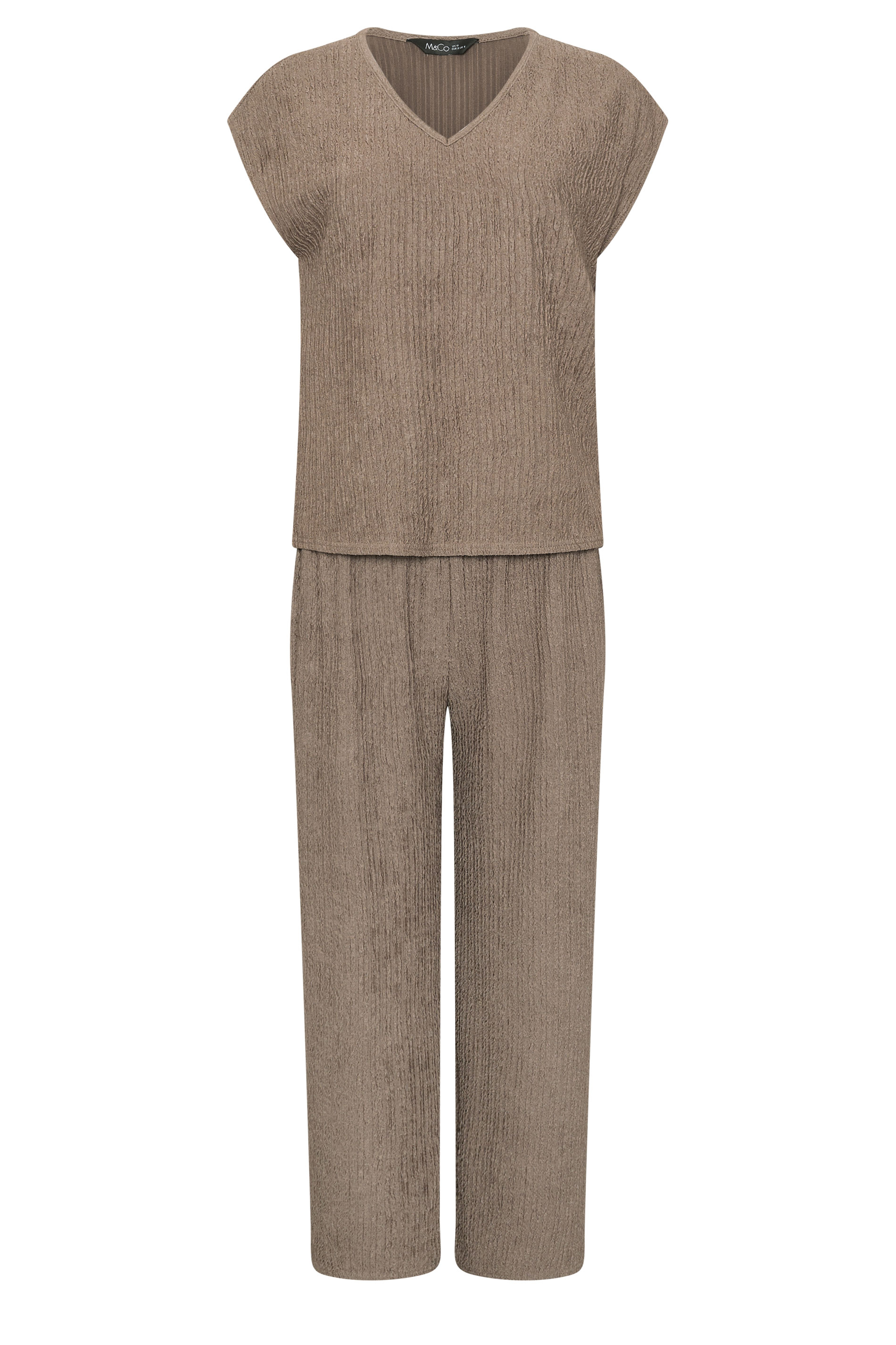 M&Co Petite Mocha Brown Textured Top And Trousers Set | M&Co 5
