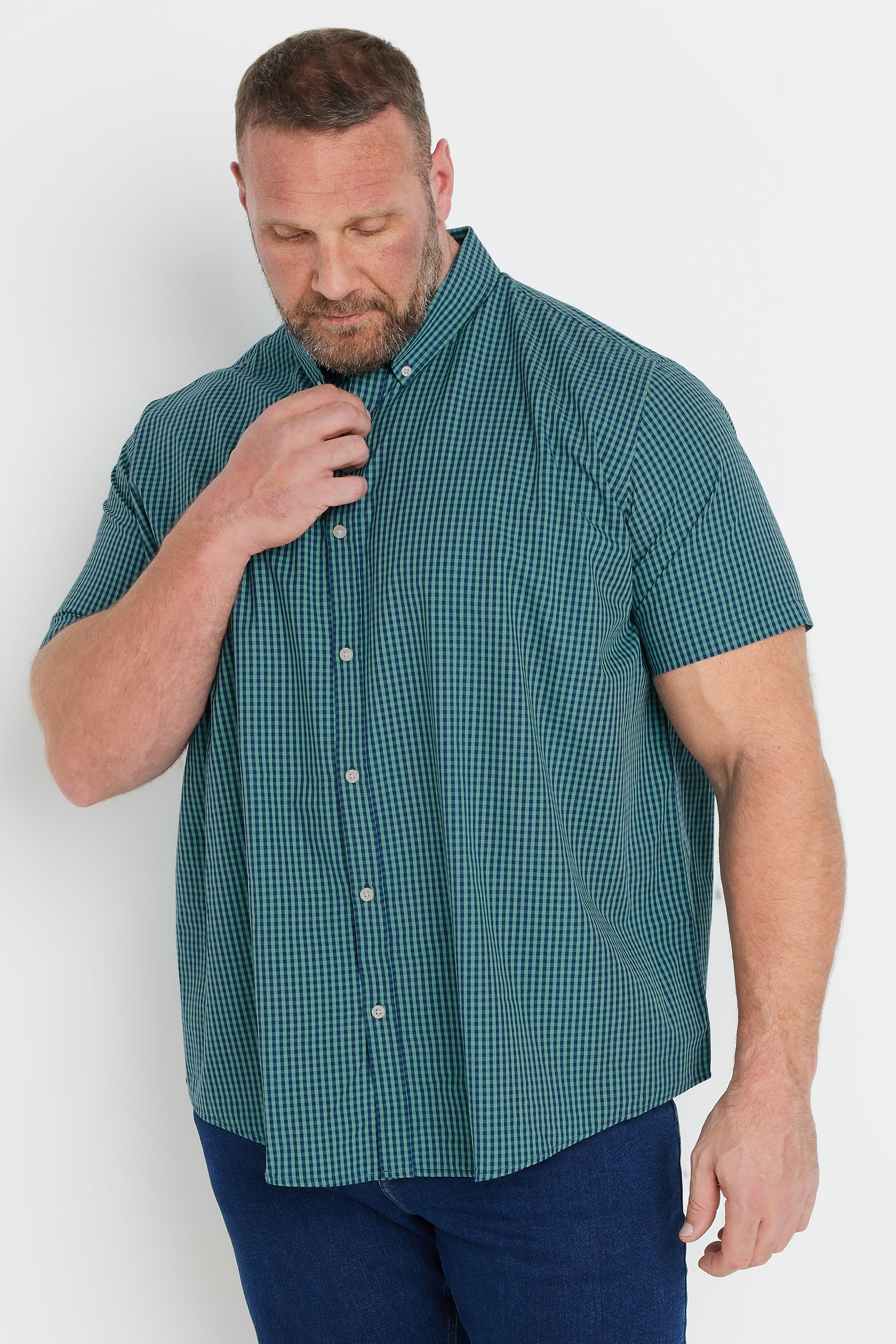 BadRhino Big & Tall Blue Gingham Check Shirt | BadRhino 1