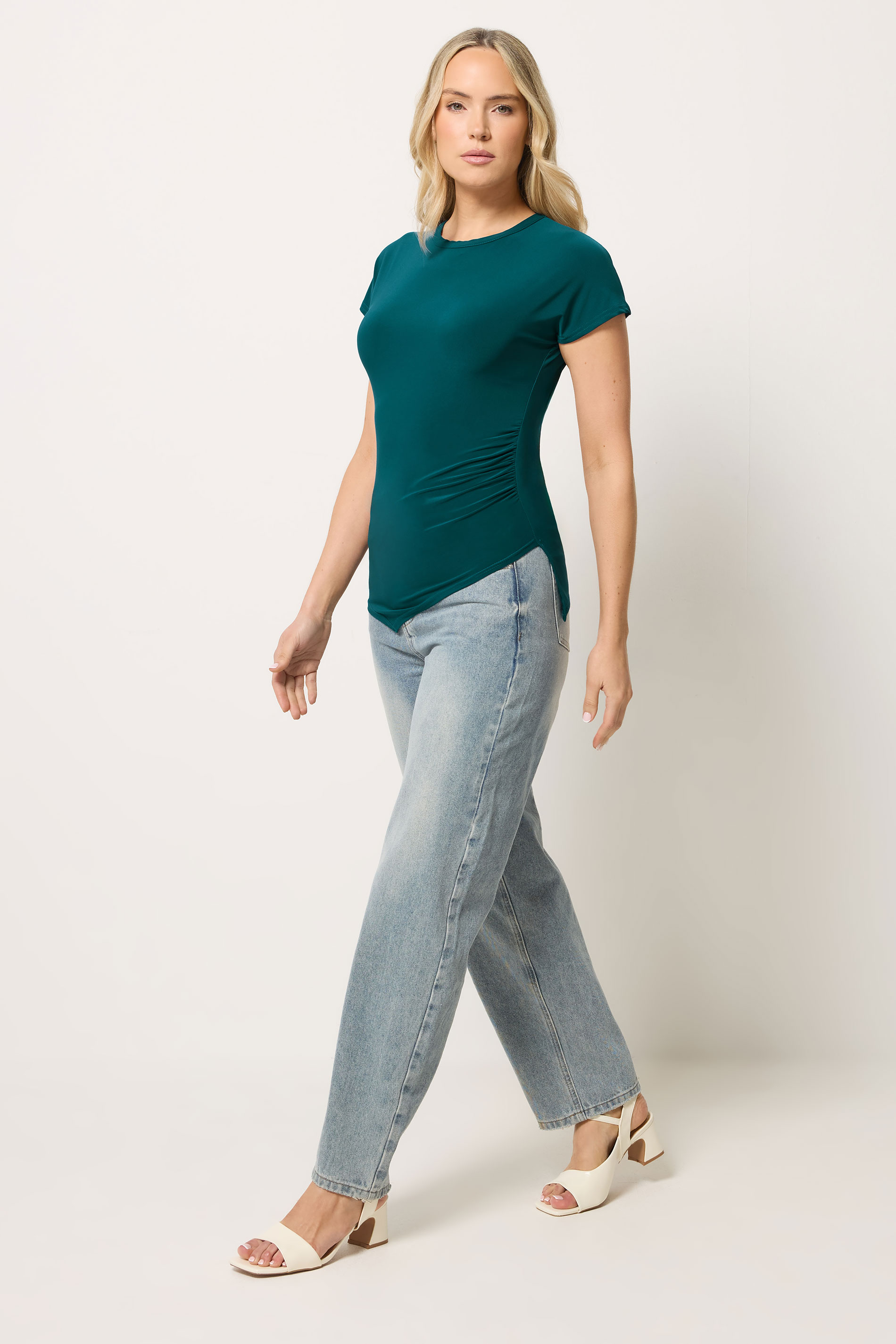 LTS Tall Women's Teal Blue Asymmetric Ruched Top | Long Tall Sally 1