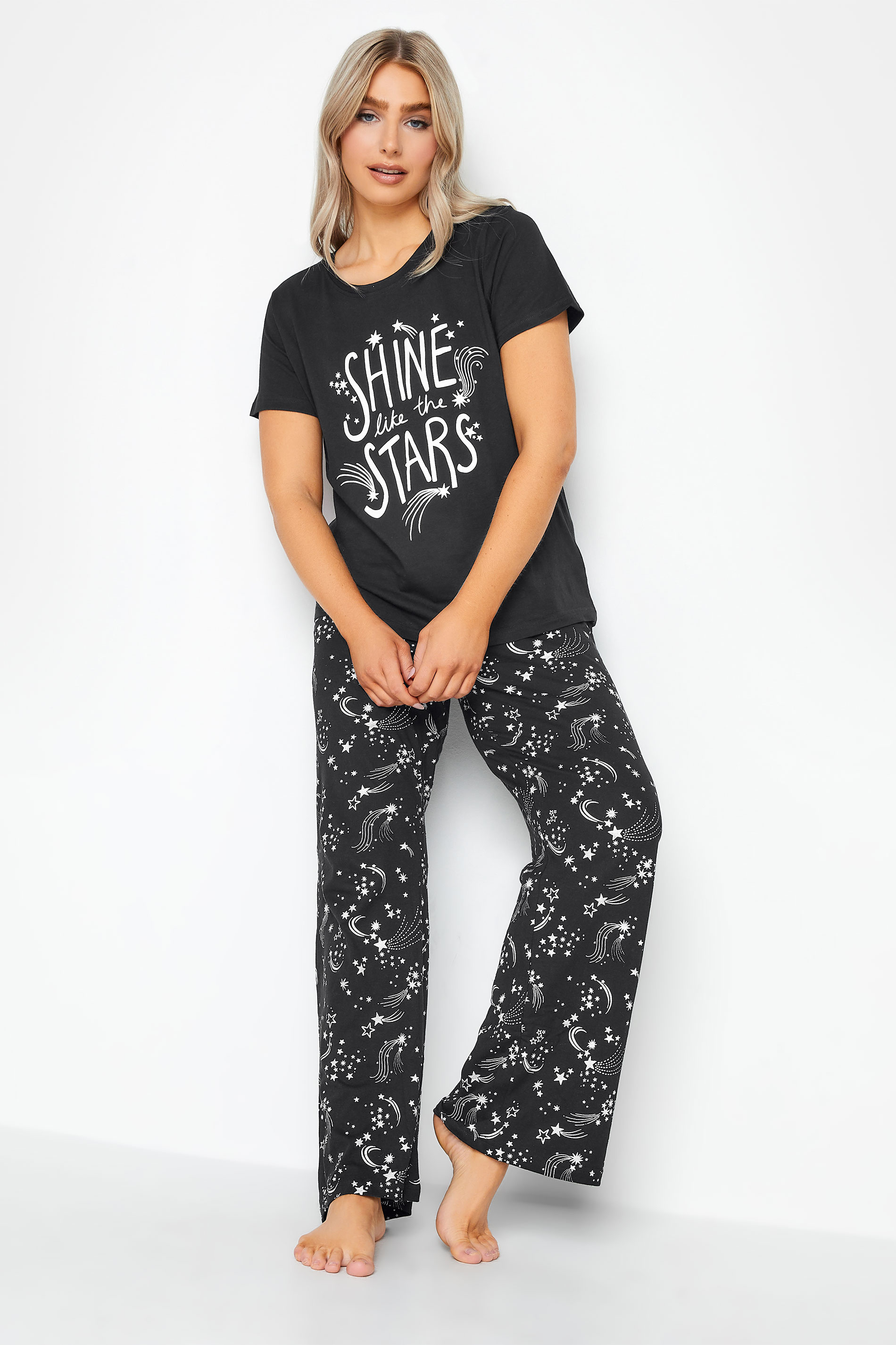 M&Co Black Cotton 'Shine Like the Stars' Slogan Pyjama Set | M&Co 2