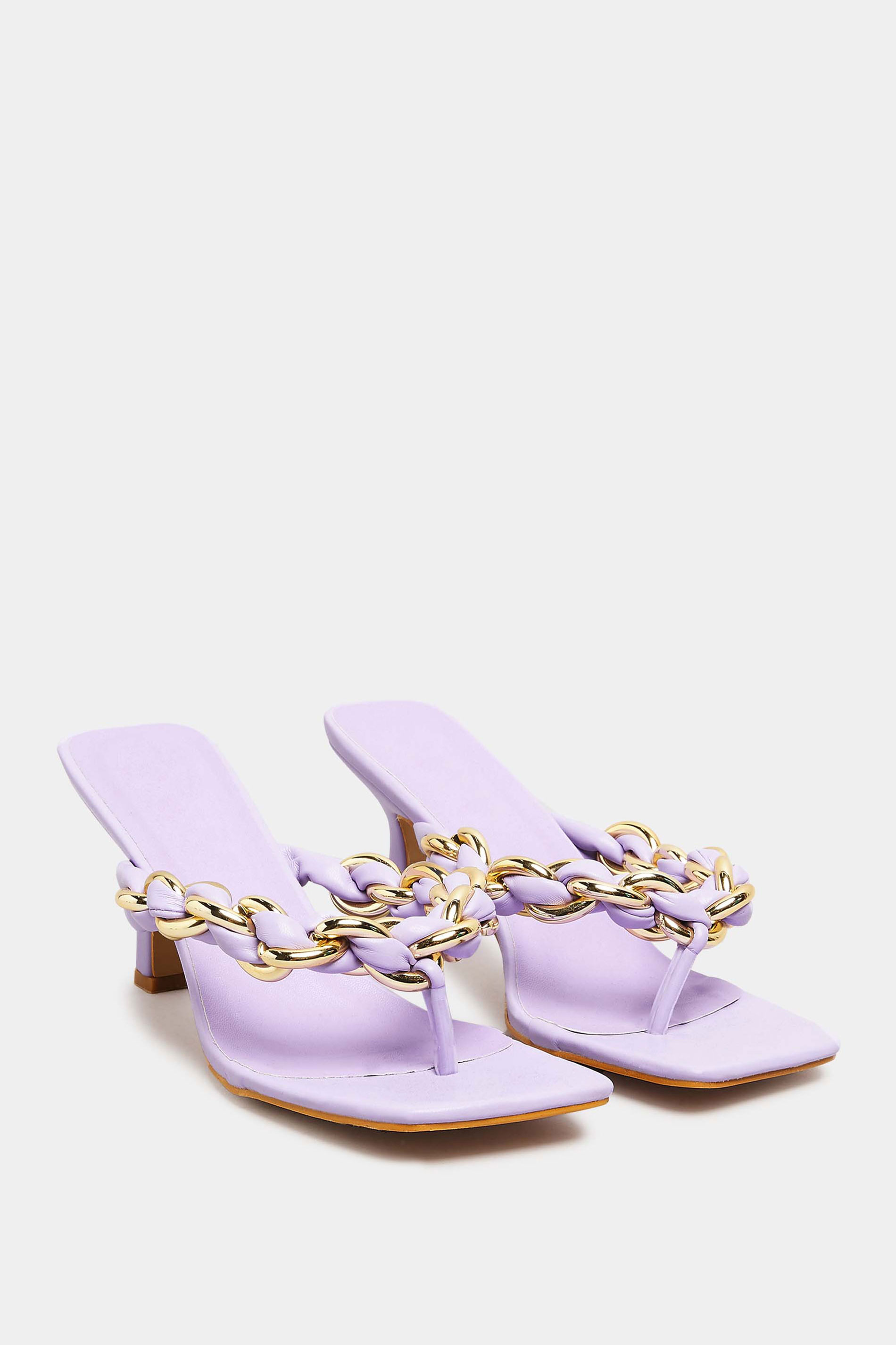 Plus Size Lilac Purple Square Toe Post Chain Mules In Standard Fit | Yours Clothing 2