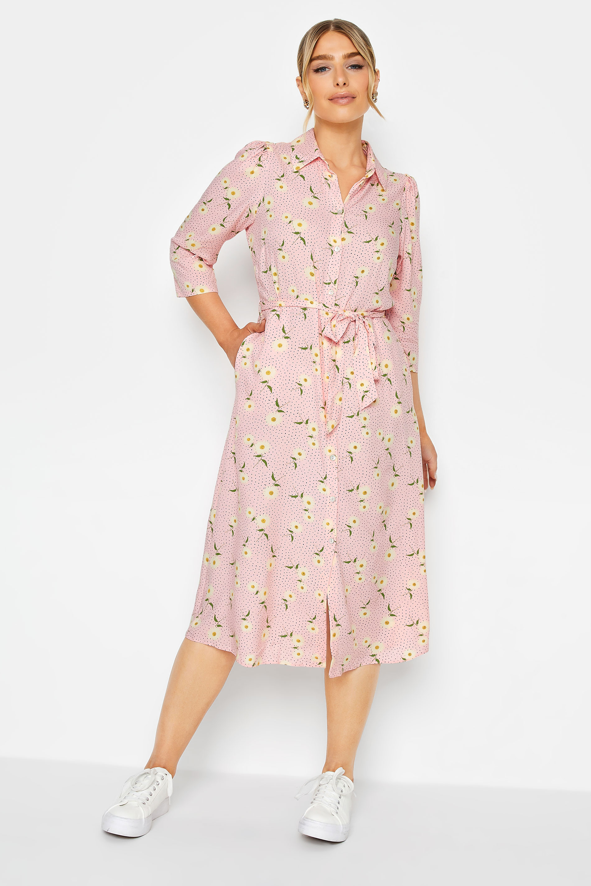 M&Co Pink Ditsy Floral Midi Shirt Dress | M&Co 1