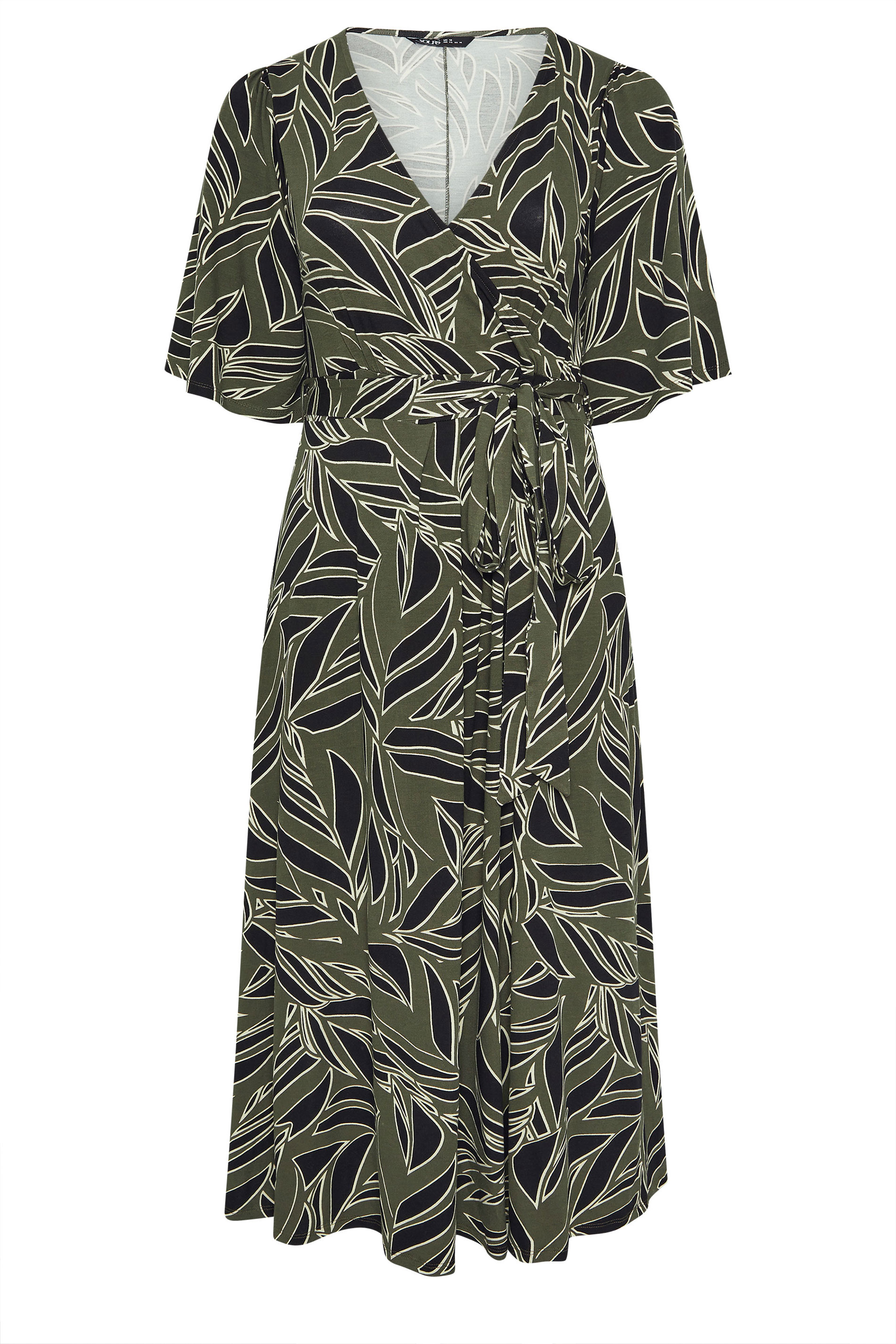 YOURS Plus Size Khaki Green Leaf Wrap Maxi Dress | Yours Clothing 5
