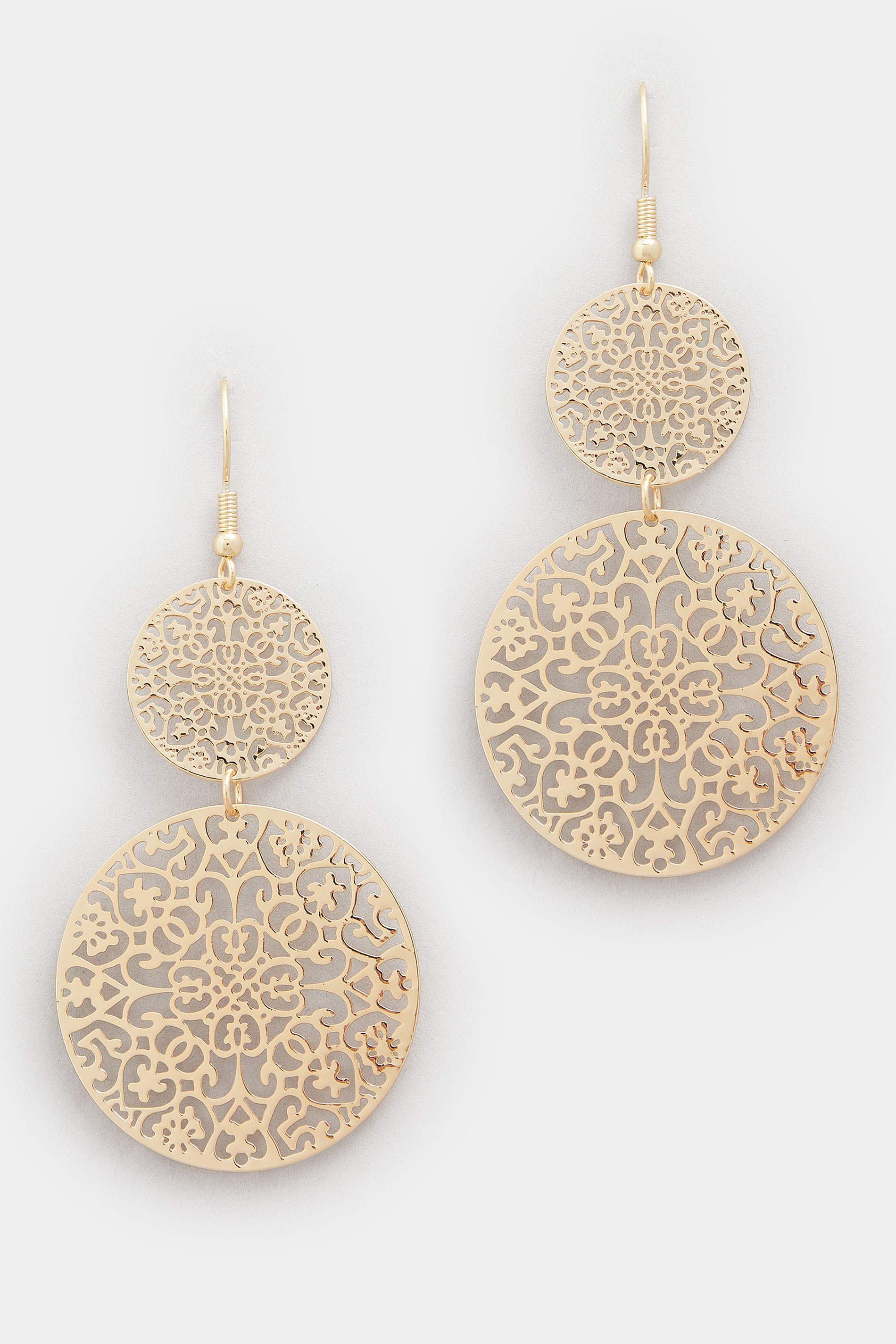 Gold Tone Double Filigree Drop Earrings | Yours Clothing 3