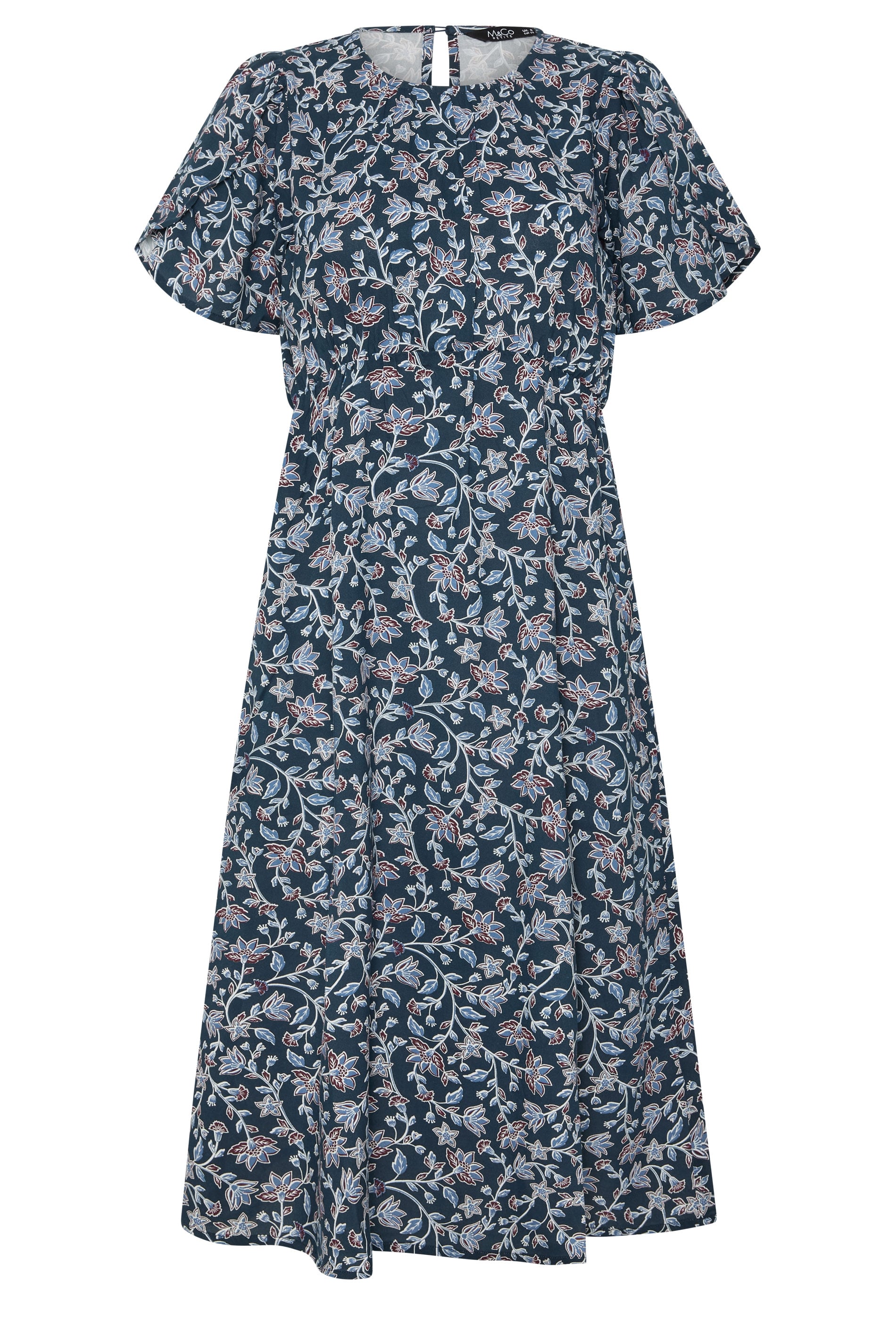 M&Co Petite Blue Floral Print Tulip Sleeve Dress | M&Co 5